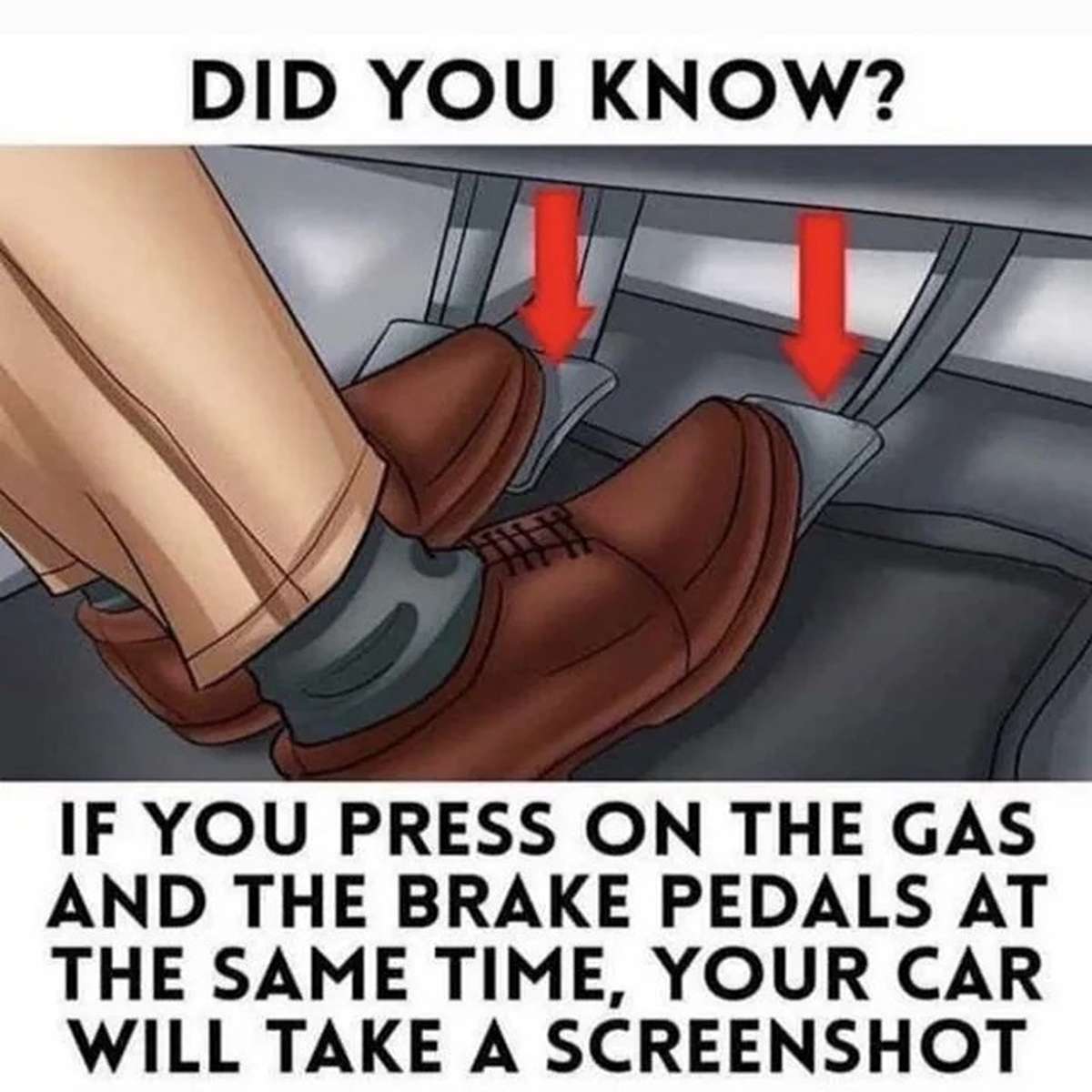 fresh memes - car takes a screenshot meme - Did You Know? If You Press On The Gas And The Brake Pedals At The Same Time, Your Car Will Take A Screenshot
