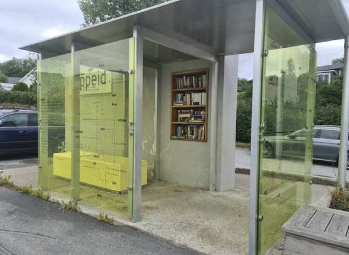 This Norway bus stop has books so you won't be bored waiting for your bus.