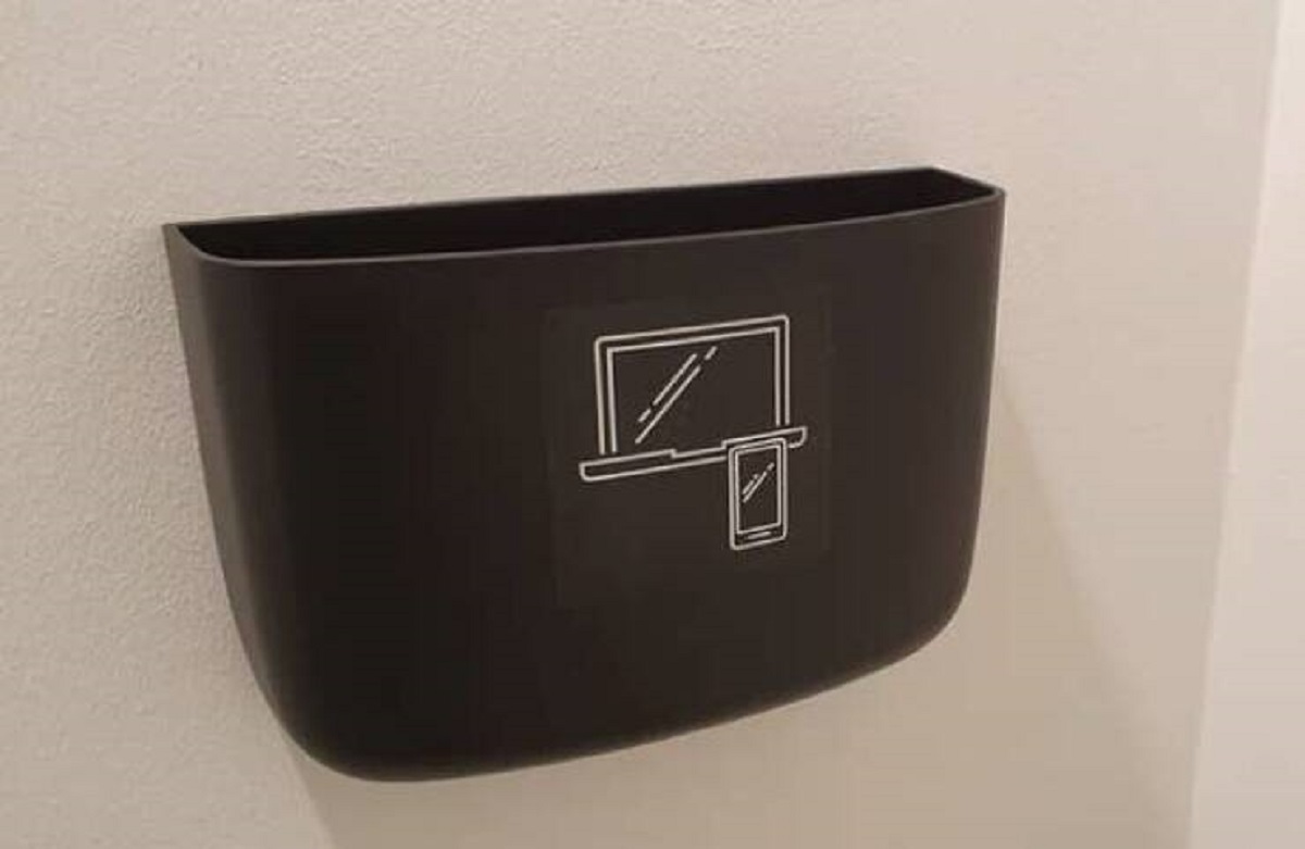 Some toilets in Copenhagen, Denmark have special bins in each stall to hold your electronics while you're using the bathroom.