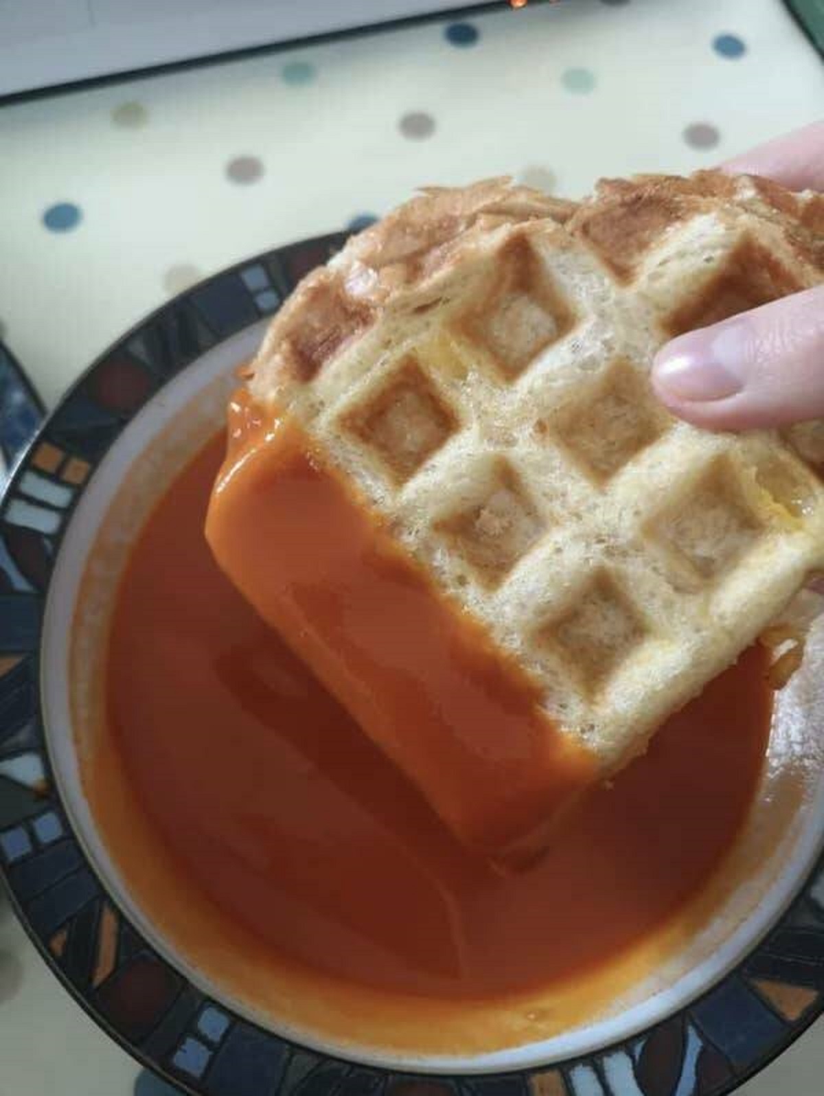 "Cook grilled cheese in a waffle iron. It gets crispy, and the holes hold extra soup."