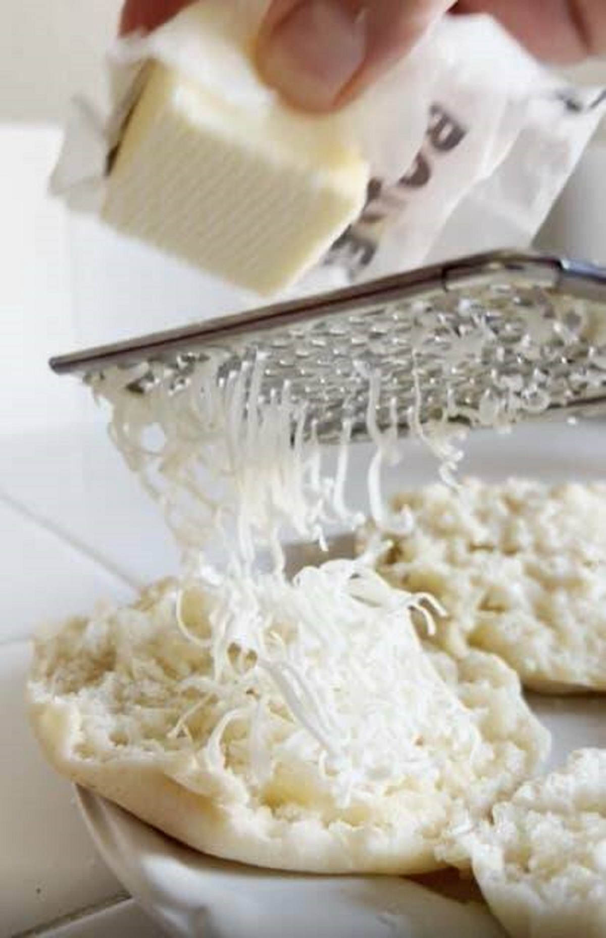 "Use a cheese grater when you need to spread cold butter on cold things or in pie dough."
