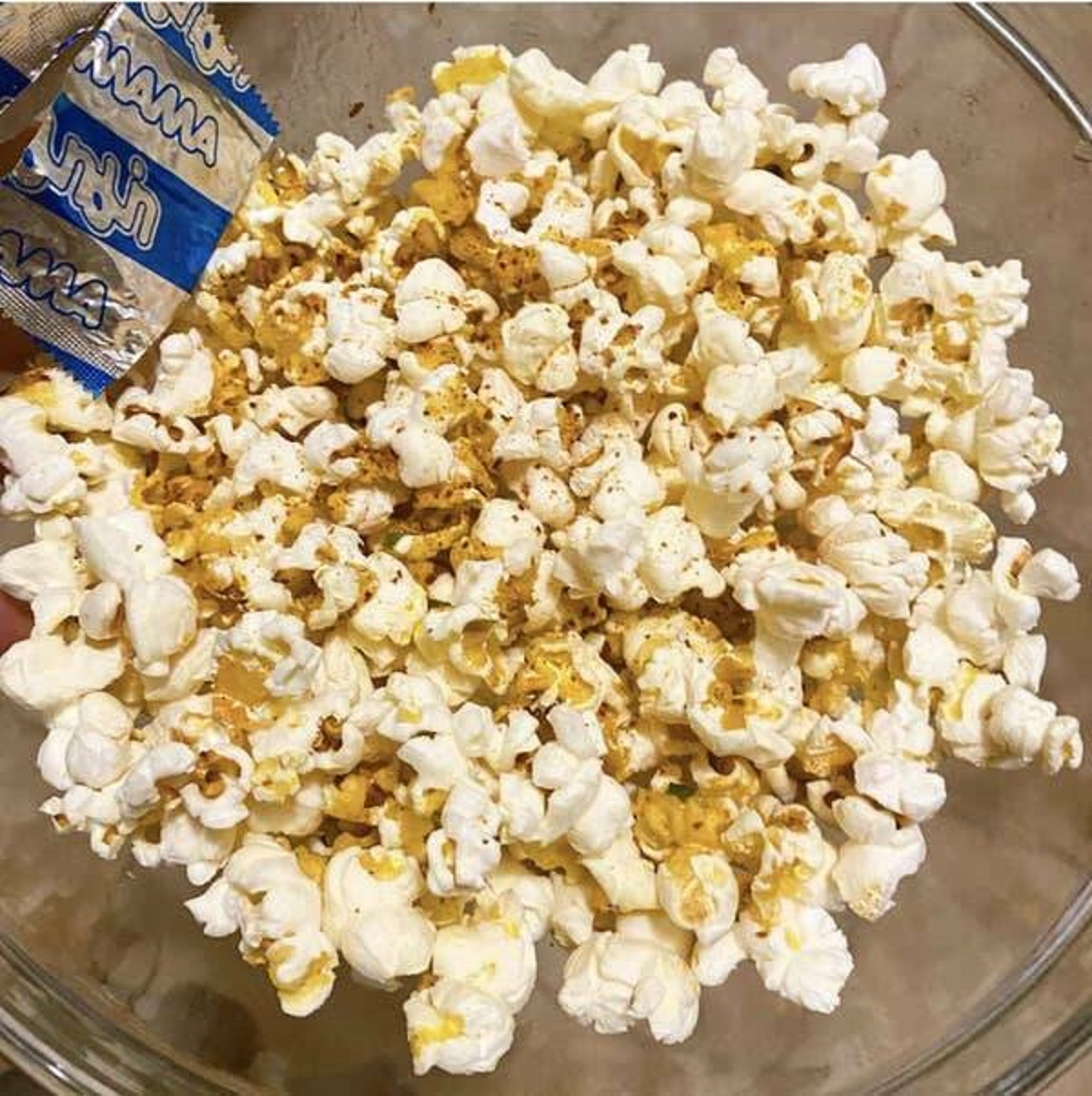 "Hear me out: A ramen packet makes awesome popcorn seasoning! Mix the powder with some melted butter or margarine and then toss with the popcorn. Add chili powder for an extra kick."