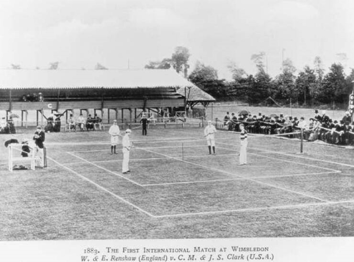 fascinating photos - wimbledon 1883 - 1883. The First International Match At Wimbledon W. & E. Renshaw England v. C. M. & J. S. Clark U.S.A.