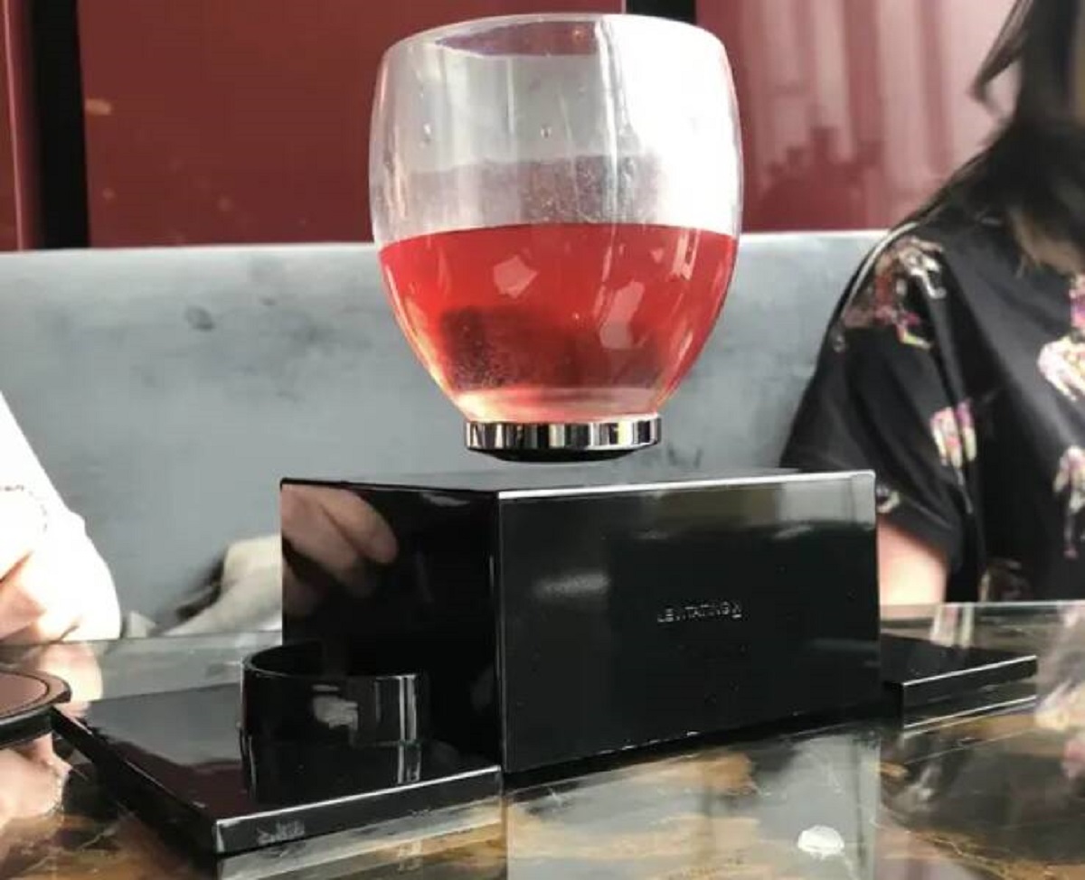 Apparently, in London, there's a bar where you can get a drink in a LEVITATING glass.