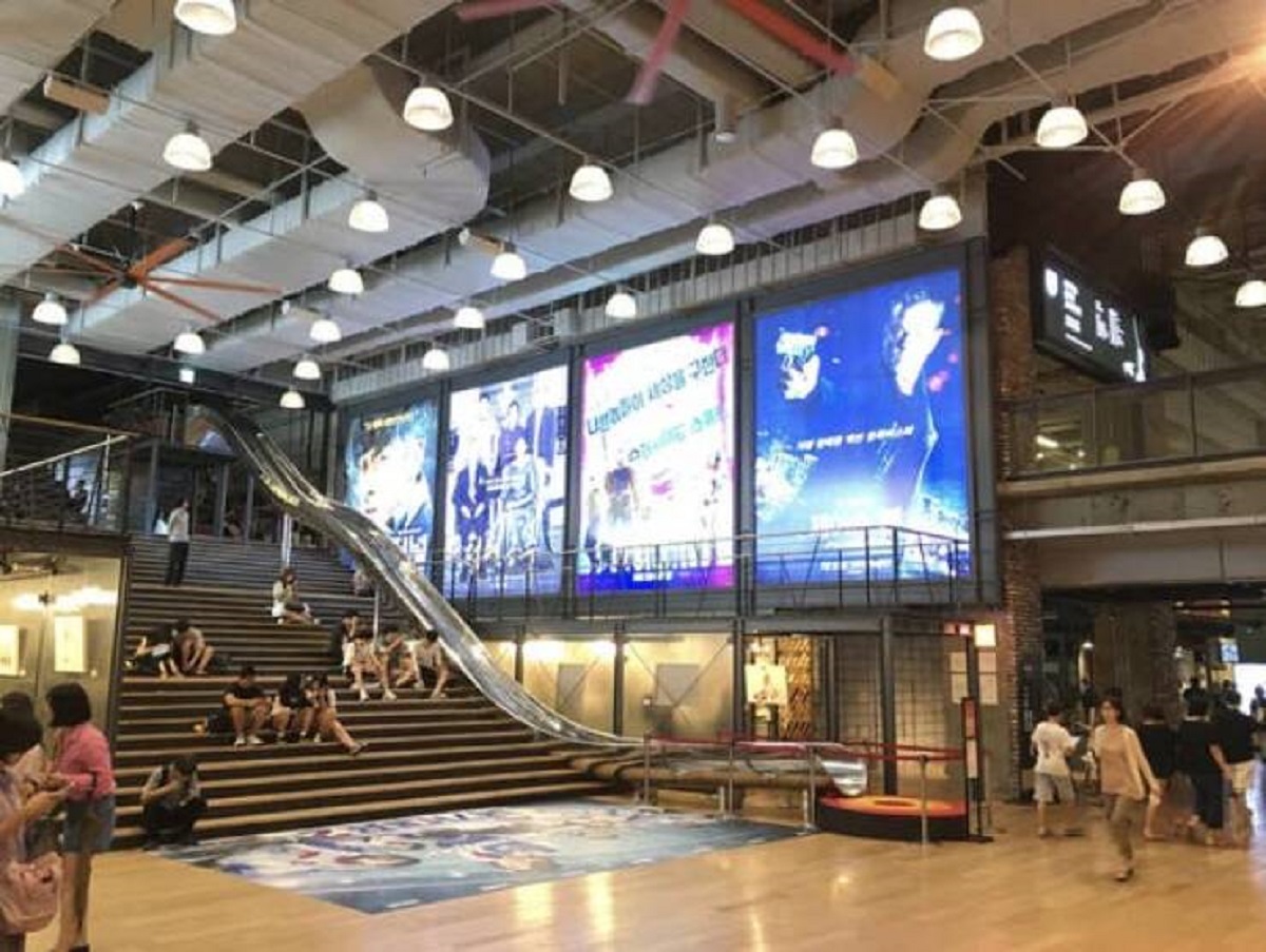 This movie theater with a GIANT SLIDE in Korea puts every other movie theater to shame.