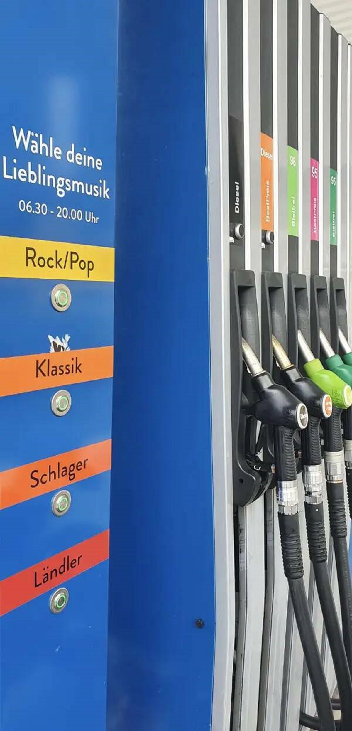 This gas station in Switzerland allows you not only to listen to music as you pump your gas, but choose which type you'd like.