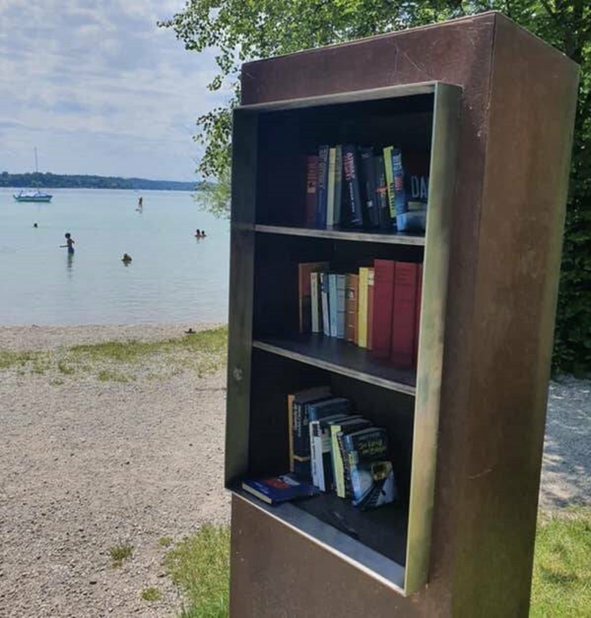 In Germany, there's a beach with a mini library.