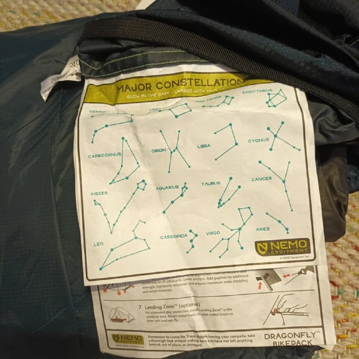 “A dry bag that holds my tent has a constellation guide sewn in.”