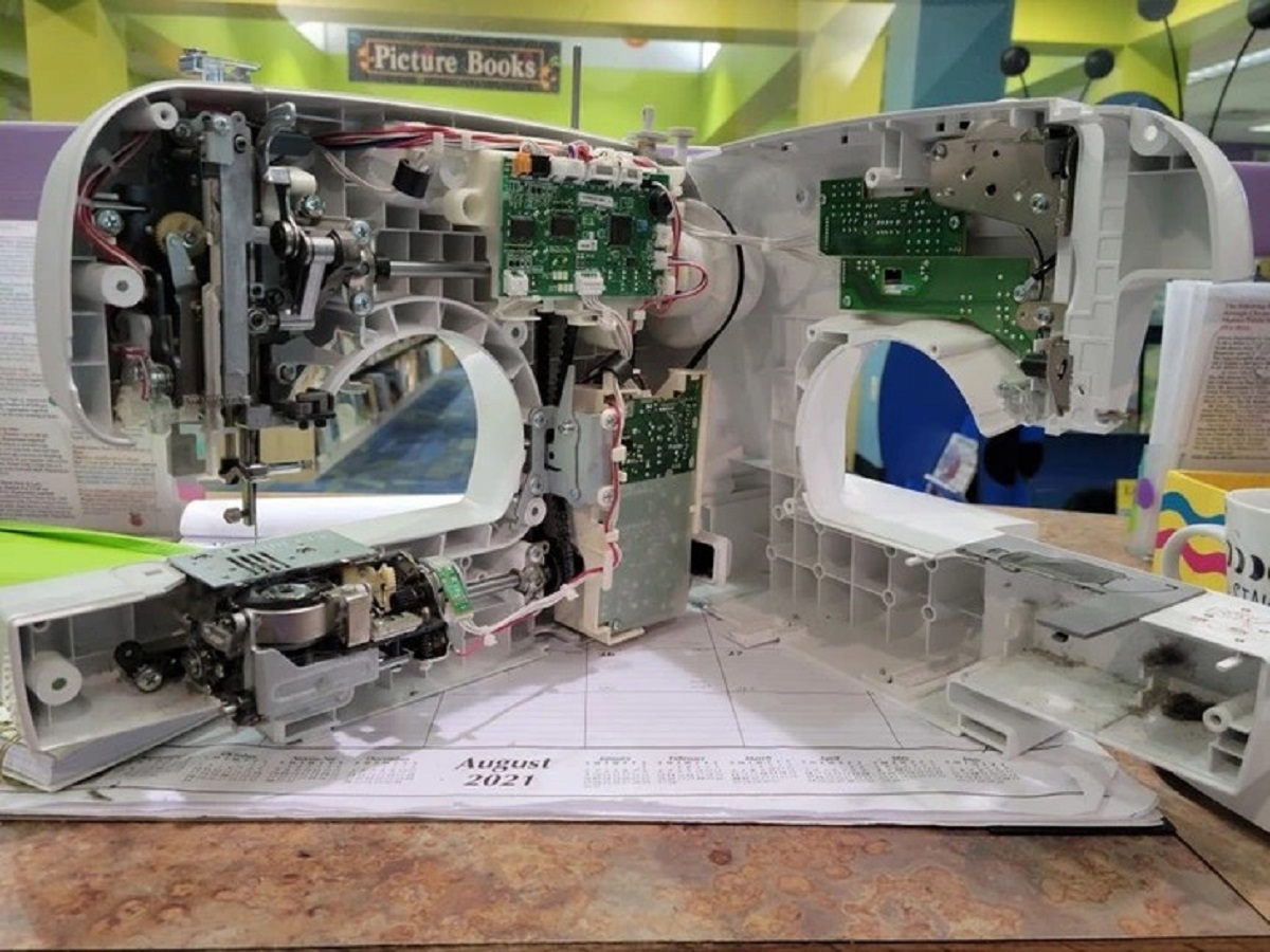 This is what the inside of a sewing machine looks like.