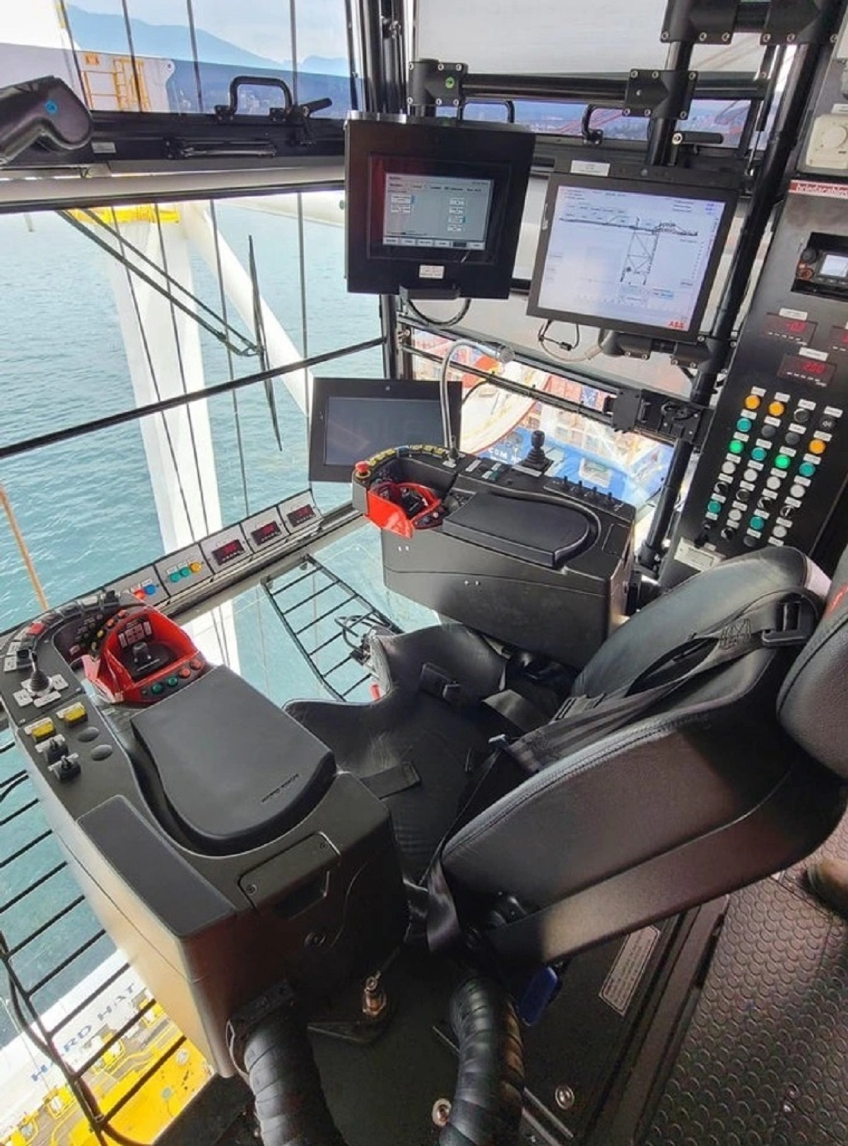 “Interior and controls of my Quay crane/ship to shore crane”