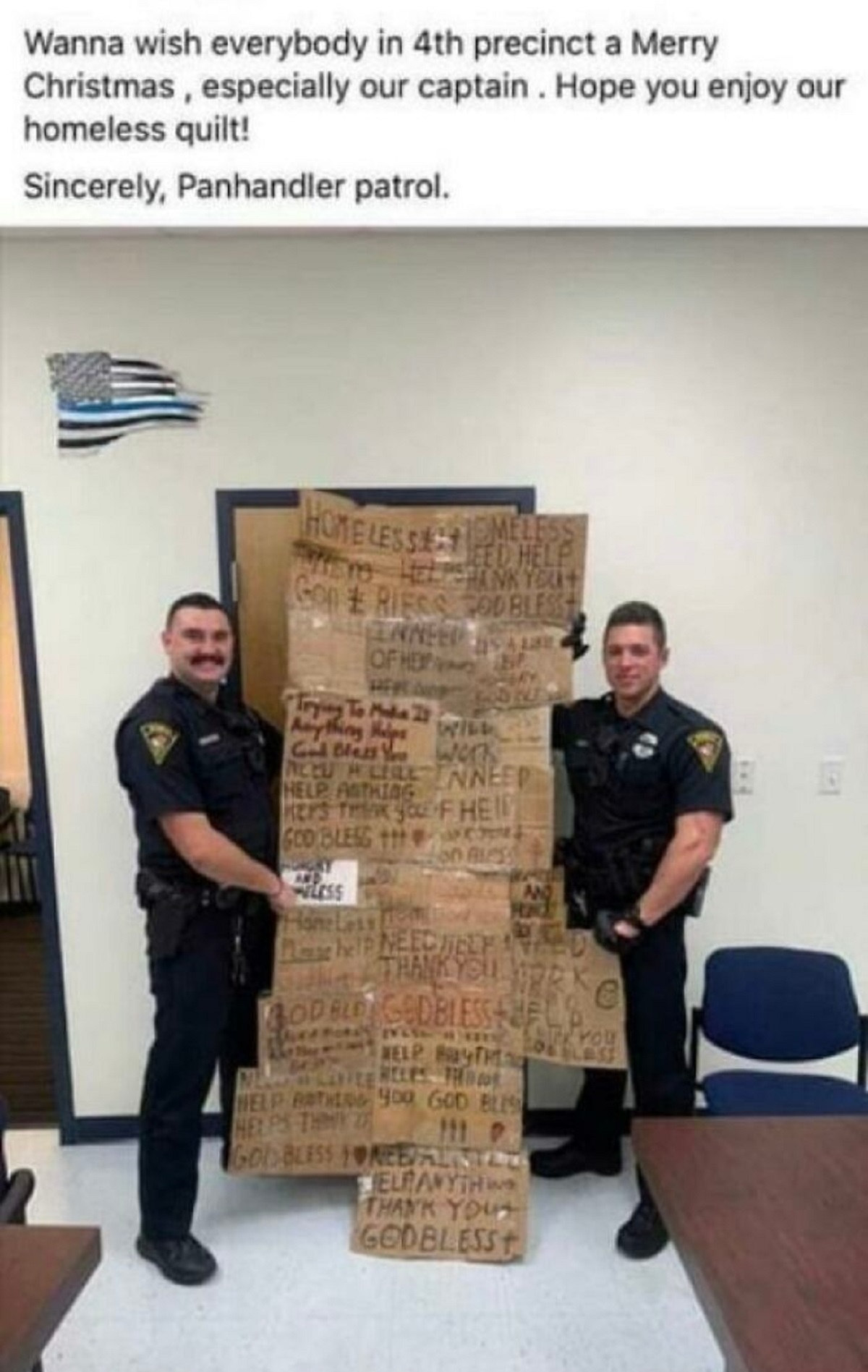cringe pics - homeless quilt - Wanna wish everybody in 4th precinct a Merry Christmas, especially our captain. Hope you enjoy our homeless quilt! Sincerely, Panhandler patrol. Home Les Sa Son & Riess Of Ho Trying To Modia 21 Anything Hips Tomeless Eed Hel
