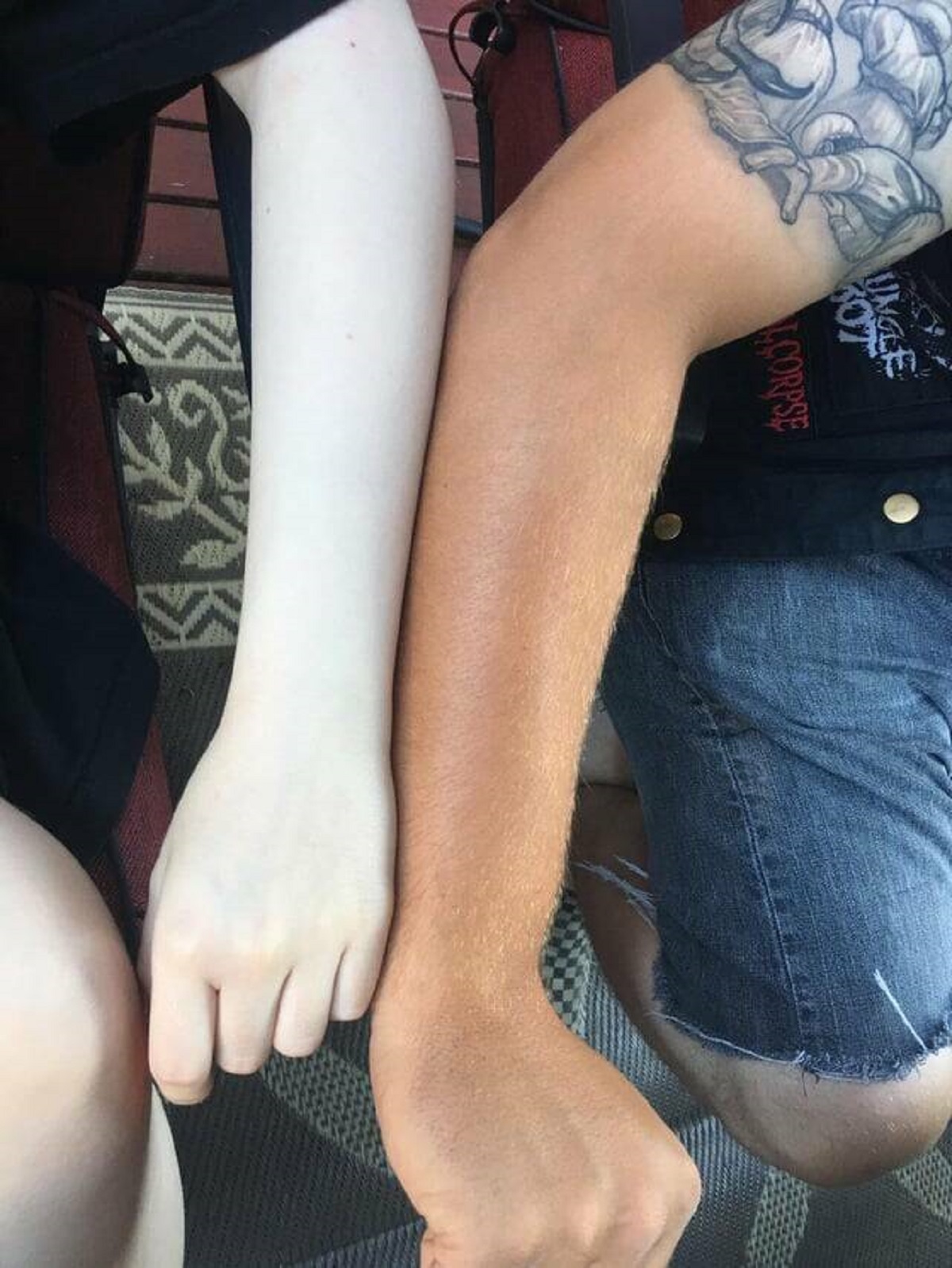 "The difference between my brother and I’s tan"