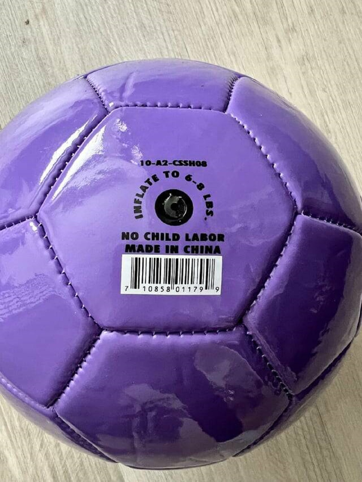 "This ball claims no child labor used"