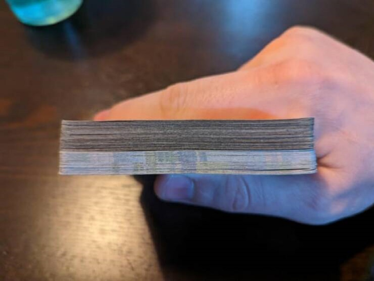 "For 7 years half of this deck has been used to play euchre. The other half has been relatively untouched."