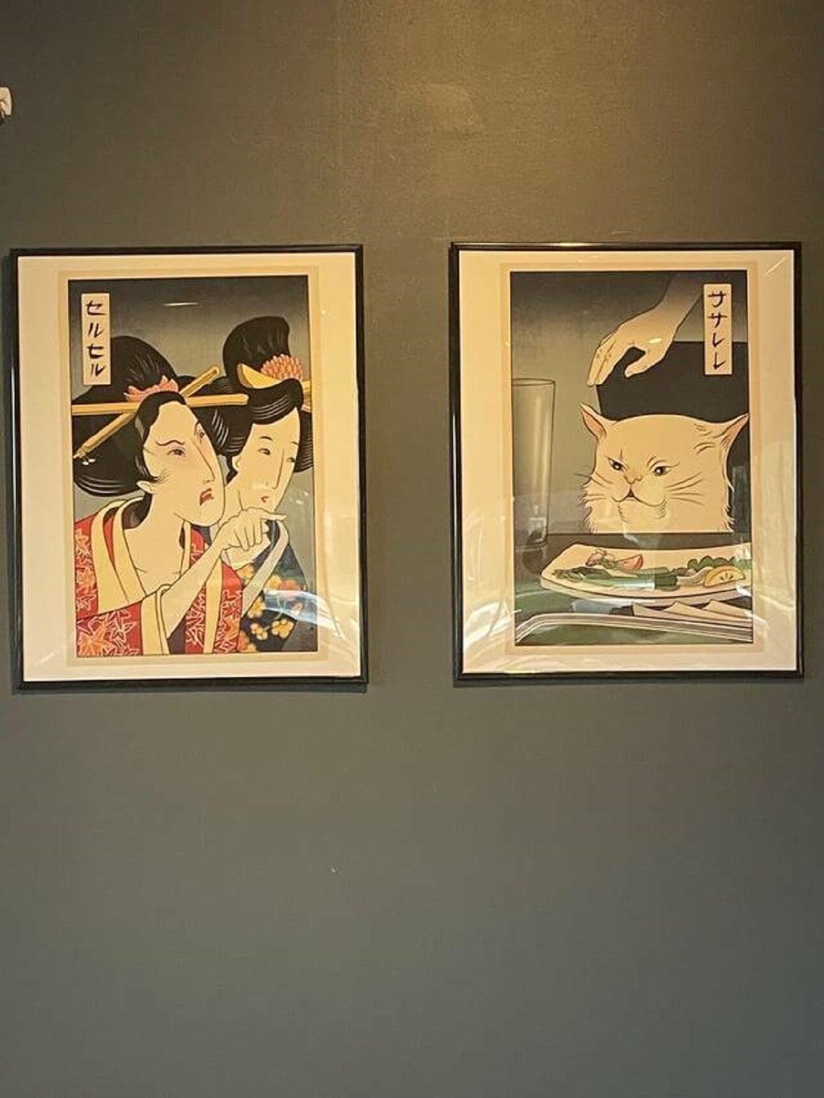 "My local sushi place has these meme paintings"