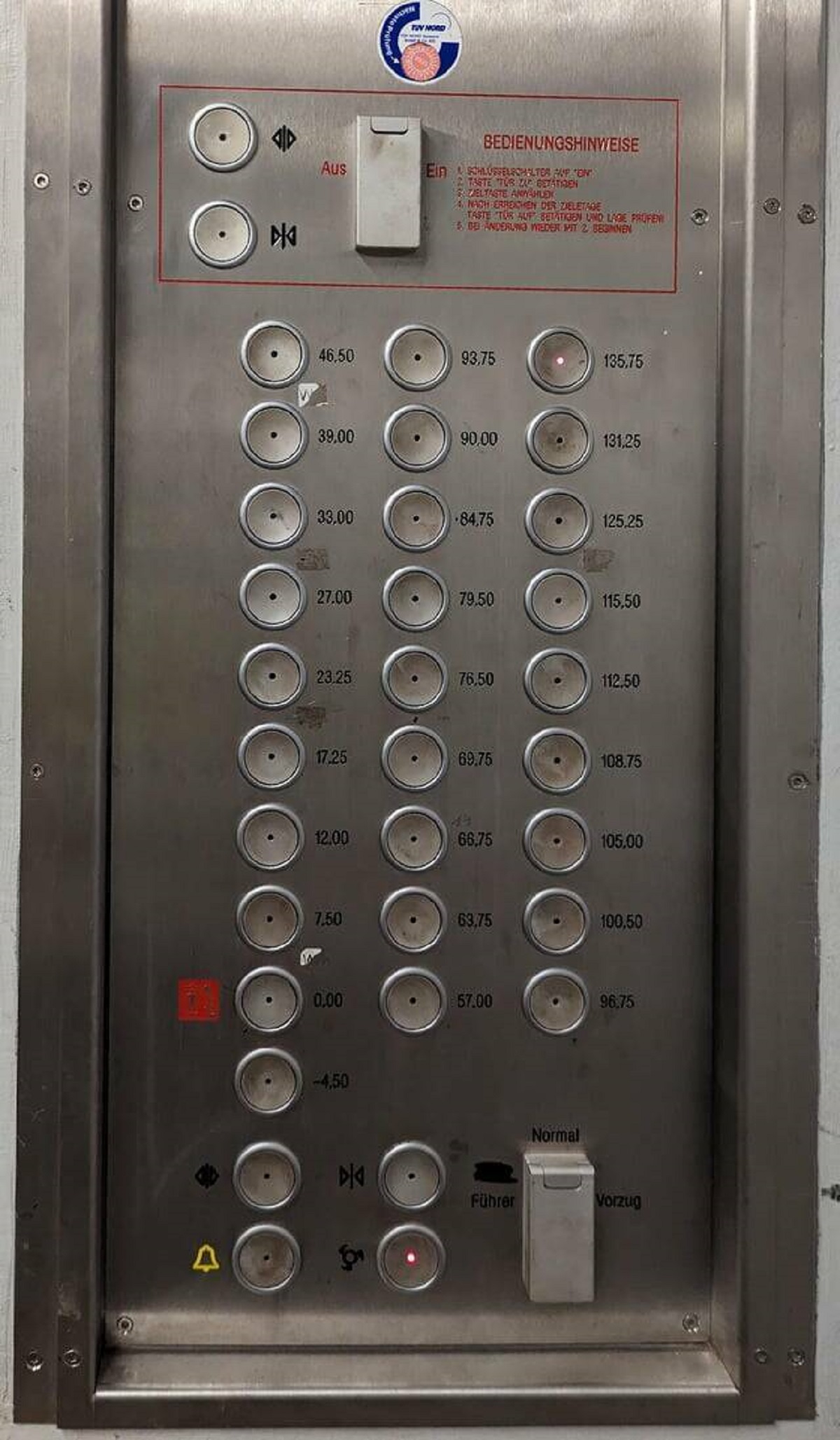 "This German elevator has floors marked by height instead of numbered"
