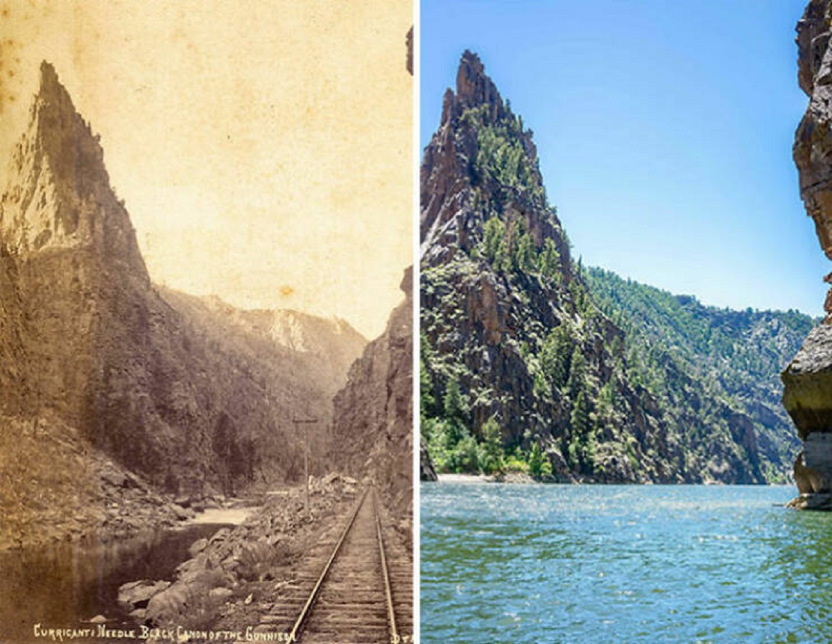 "The Curecanti Needle, Black Canyon, Colorado, 1880s vs. 2023"