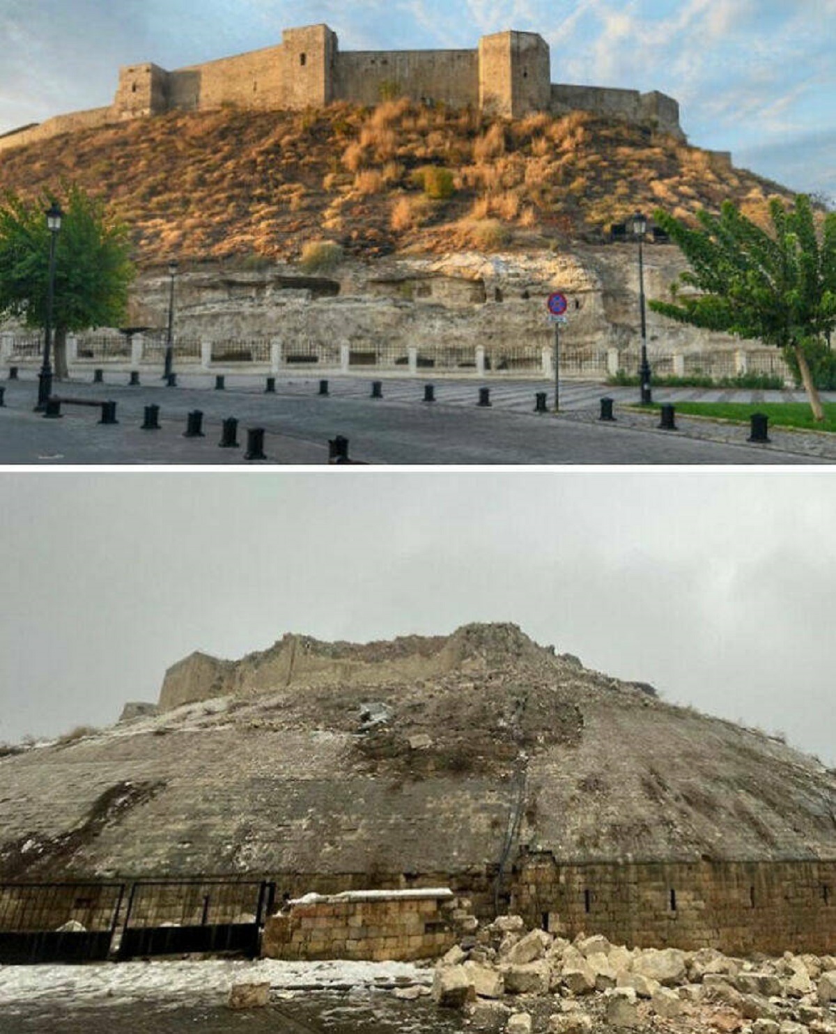 "The Cultural As Well As Human Cost Of A 7.8 Magnitude Earthquake; Gaziantep Castle, Turkey, At The Start Of The Month vs. The End"