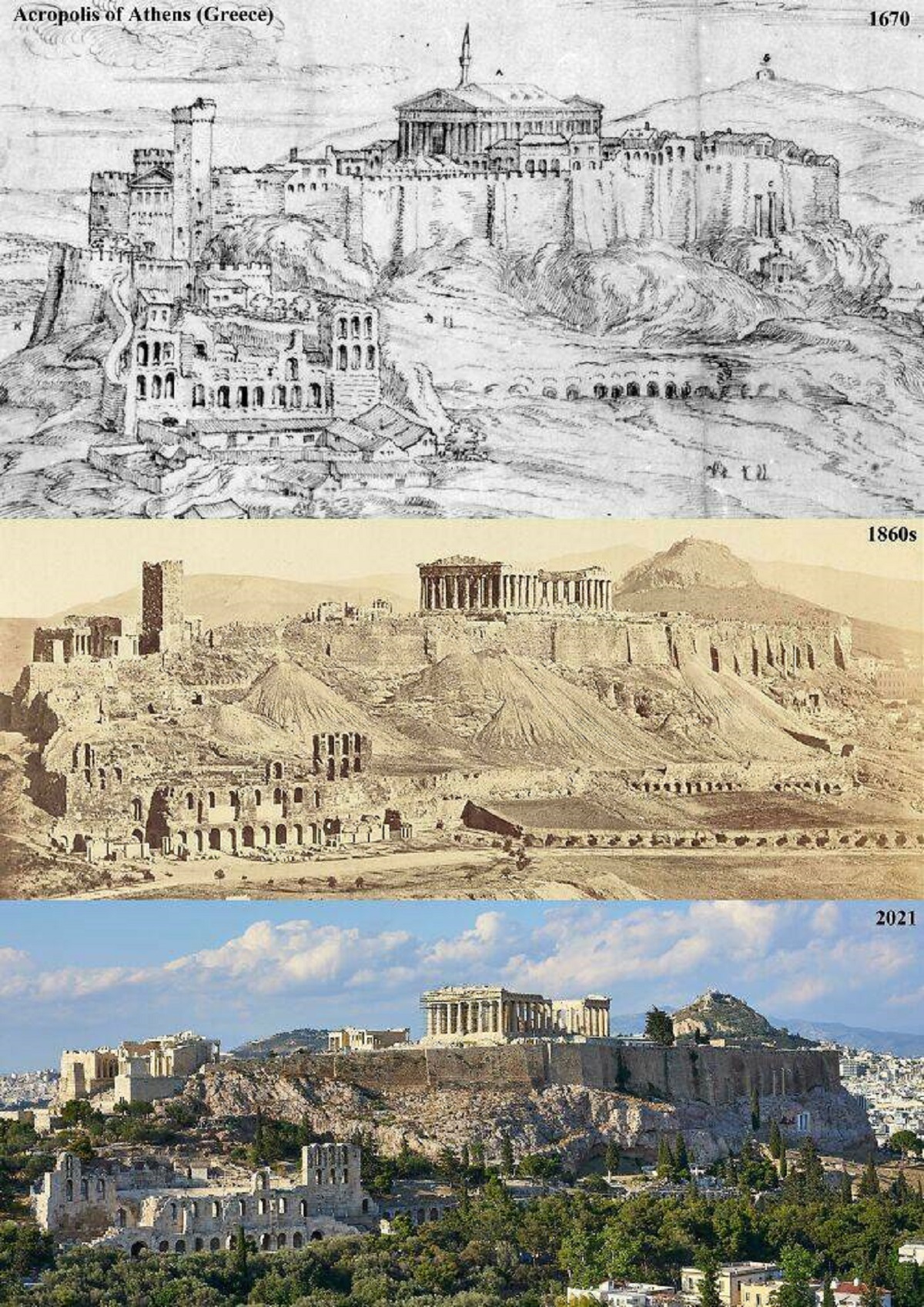 "Acropolis Of Athens (Greece) 1670-1860s-2021"