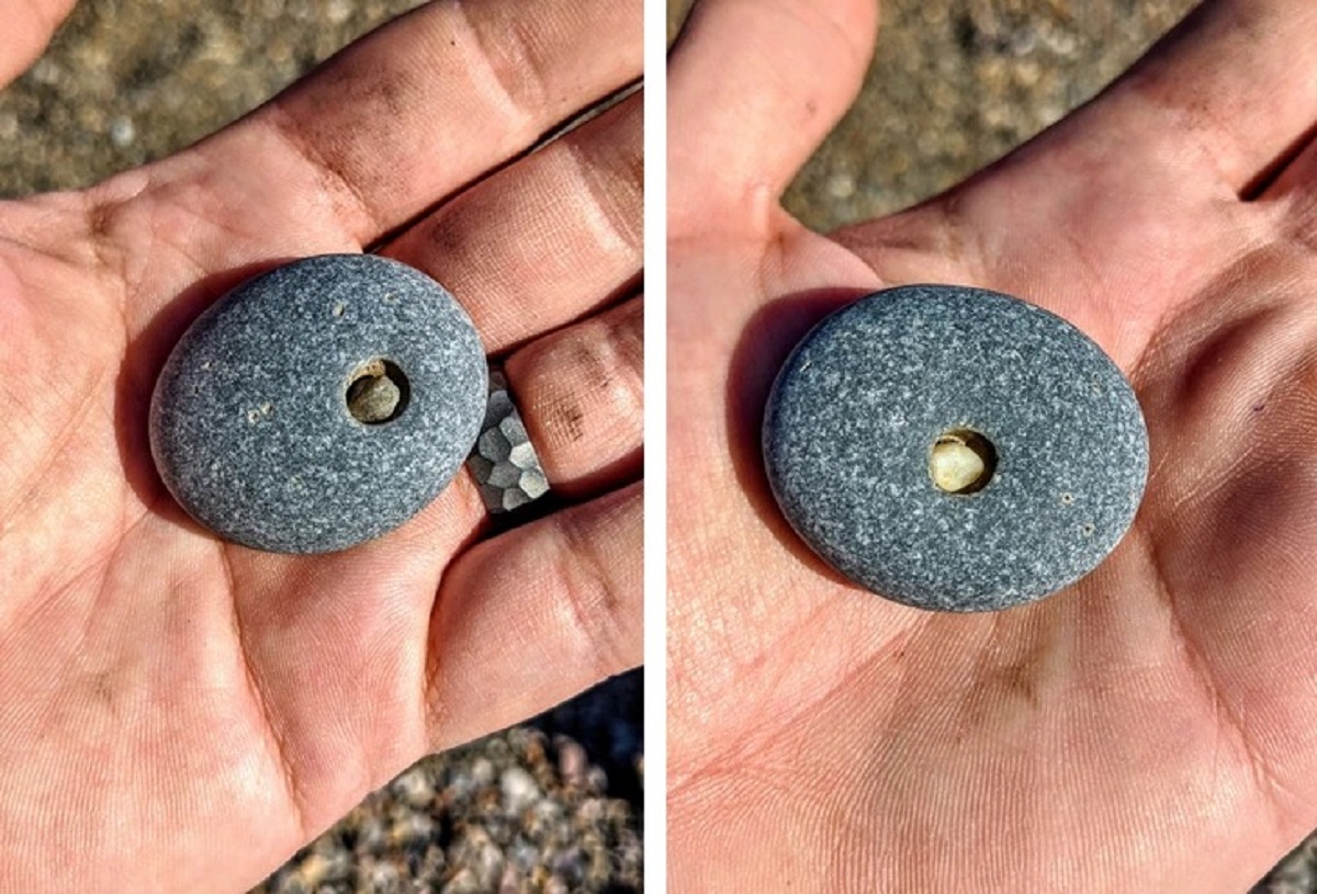 “This smaller rock drilled a perfect hole through this bigger rock over time.”