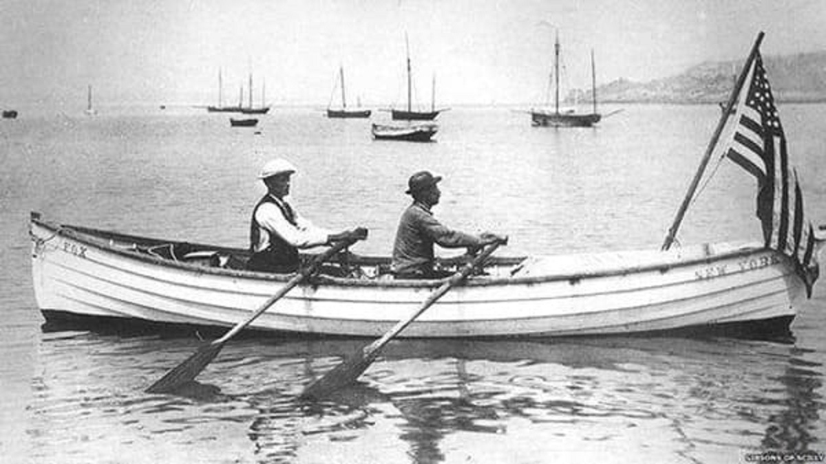 Frank Samuelsen And George Harbo In The Boat They Used To Cross The Atlantic, Setting A Record That Would Not Be Broken For 114 Years, 1896