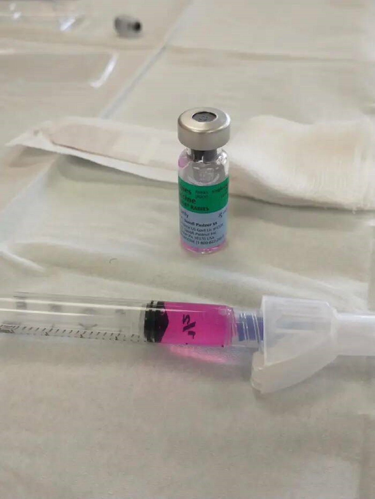 This is what the rabies vaccine looks like. It's purple!