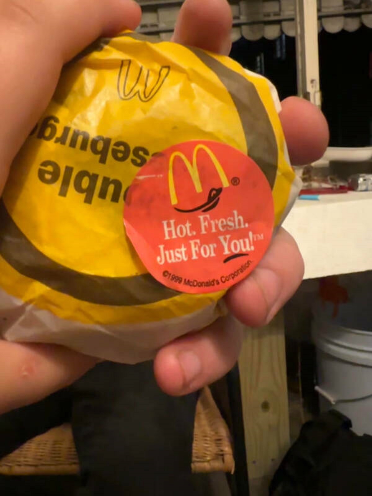 “Our McDonald’s order tonight had a 24 year old sticker on it.”