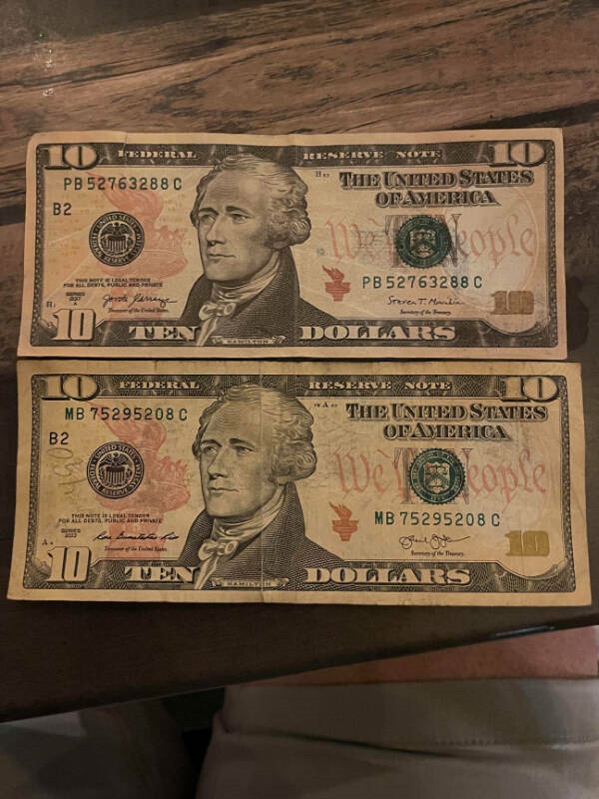 “I received a counterfeit $10 bill as change at my local pub.”