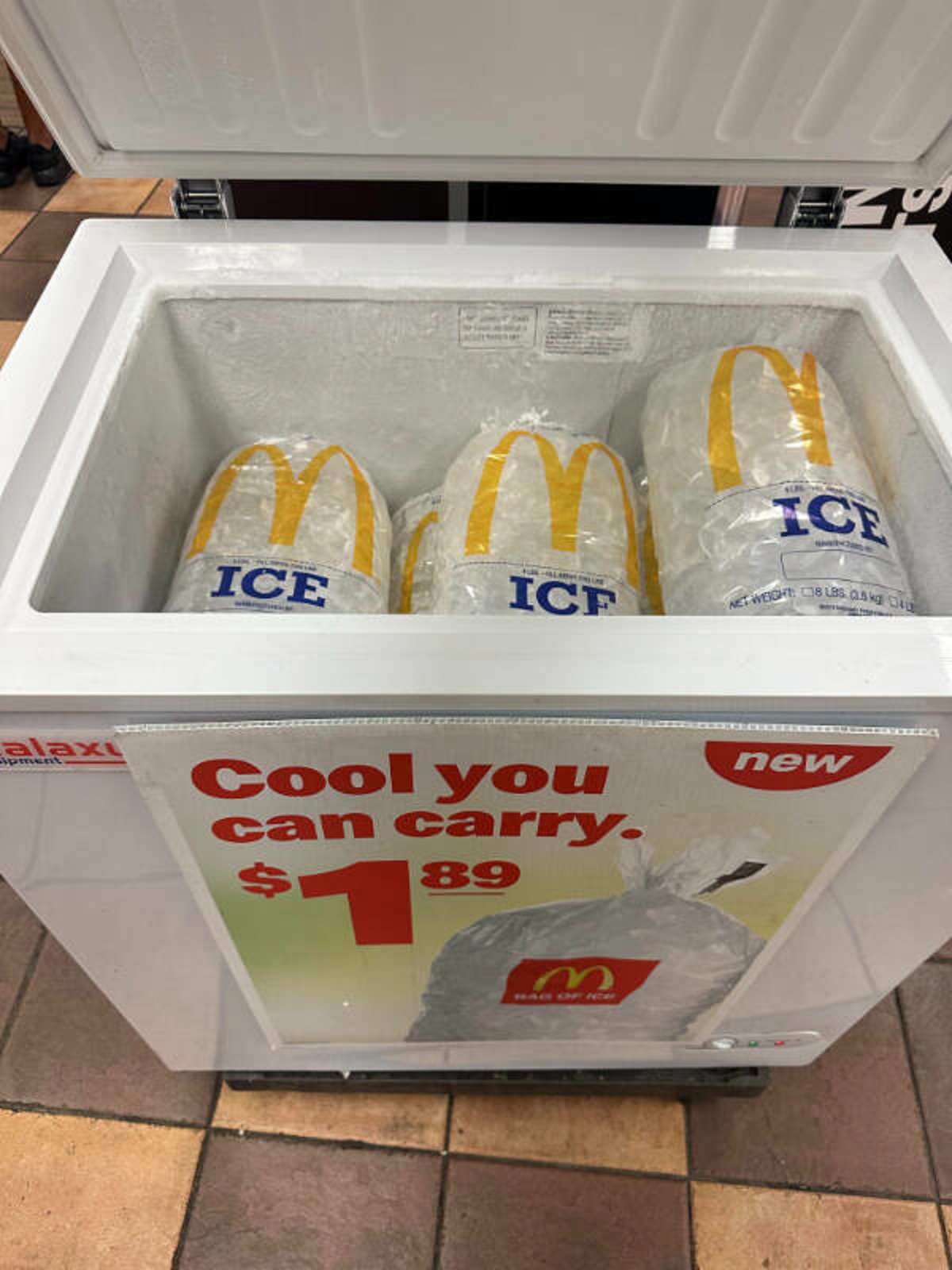 “This McDonalds sells branded bags of ice out of a cooler.”