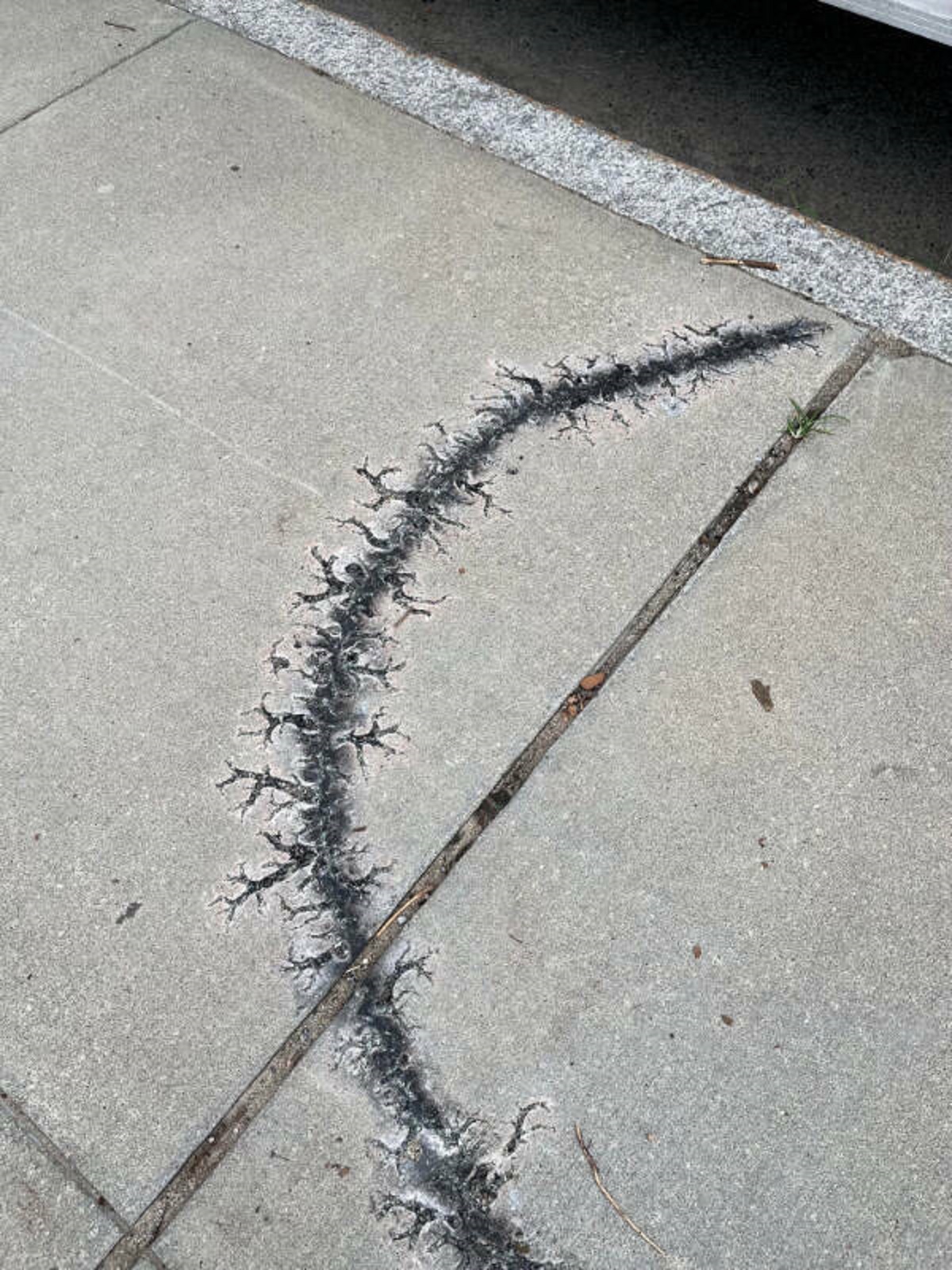 “This weird burn mark on the sidewalk”