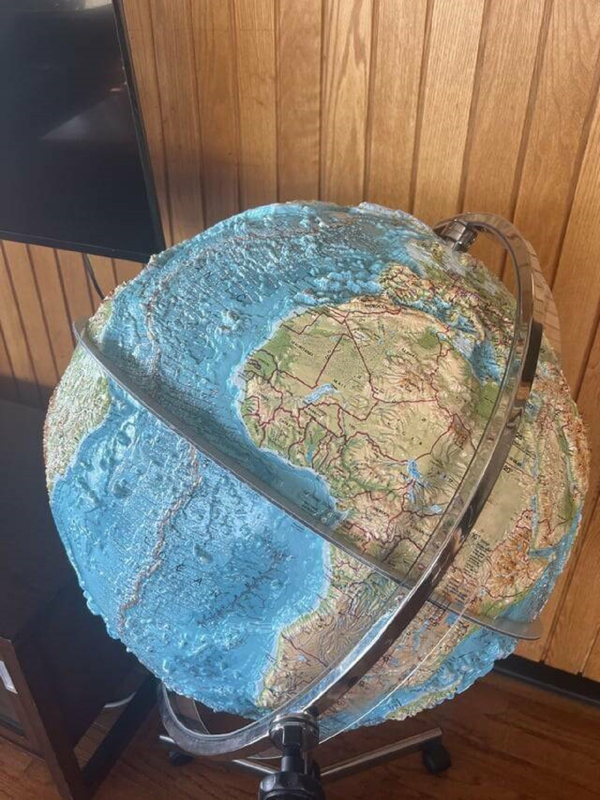 "A globe that shows elevation"