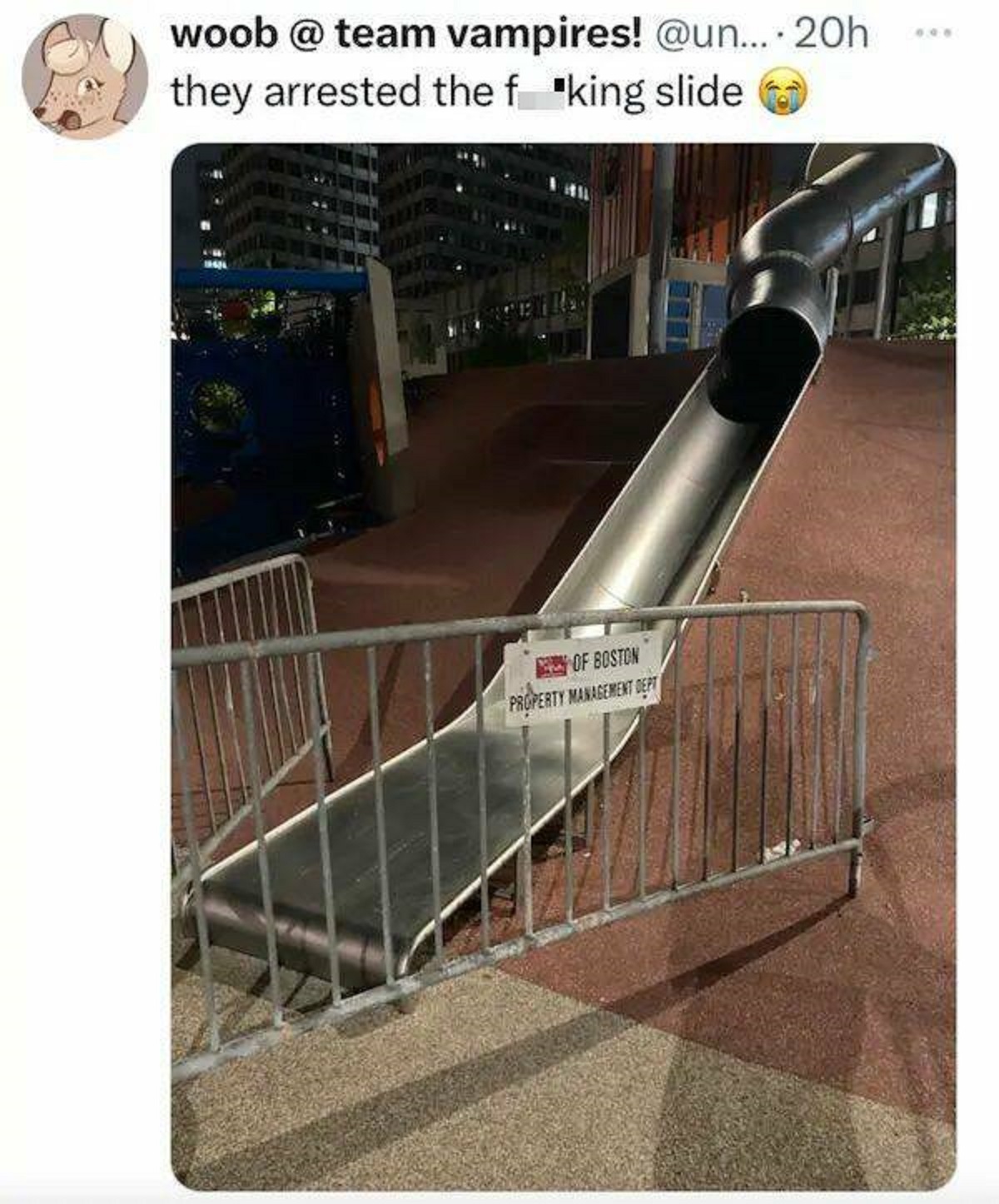 funny tweets - handrail - woob vampires! ... 20h they arrested the f king slide Of Boston Property Management Dept 608