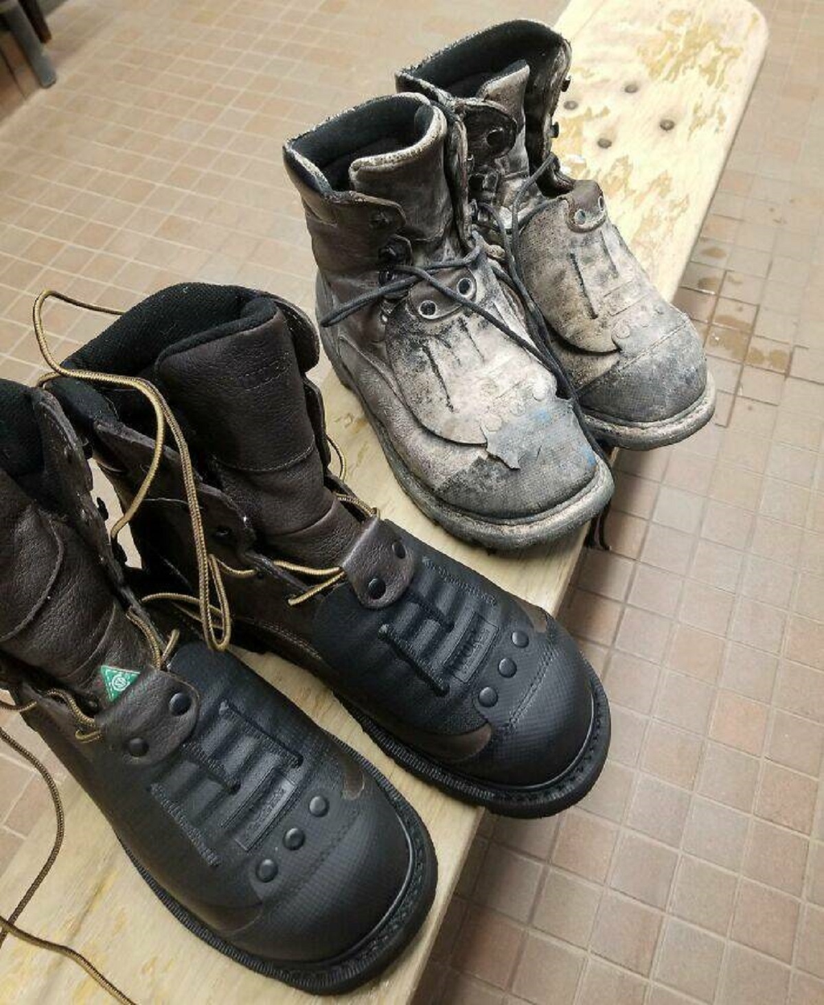 "Same Size, Make And Model Boots, 1 Year Wear And Tear Of Working In A Mine"