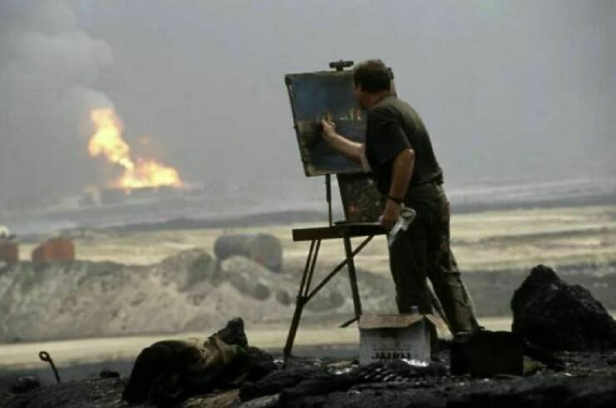 "Painter Marc Monnier Paints A Canvas On The Front During The Gulf War In October 1991, Kuwait"