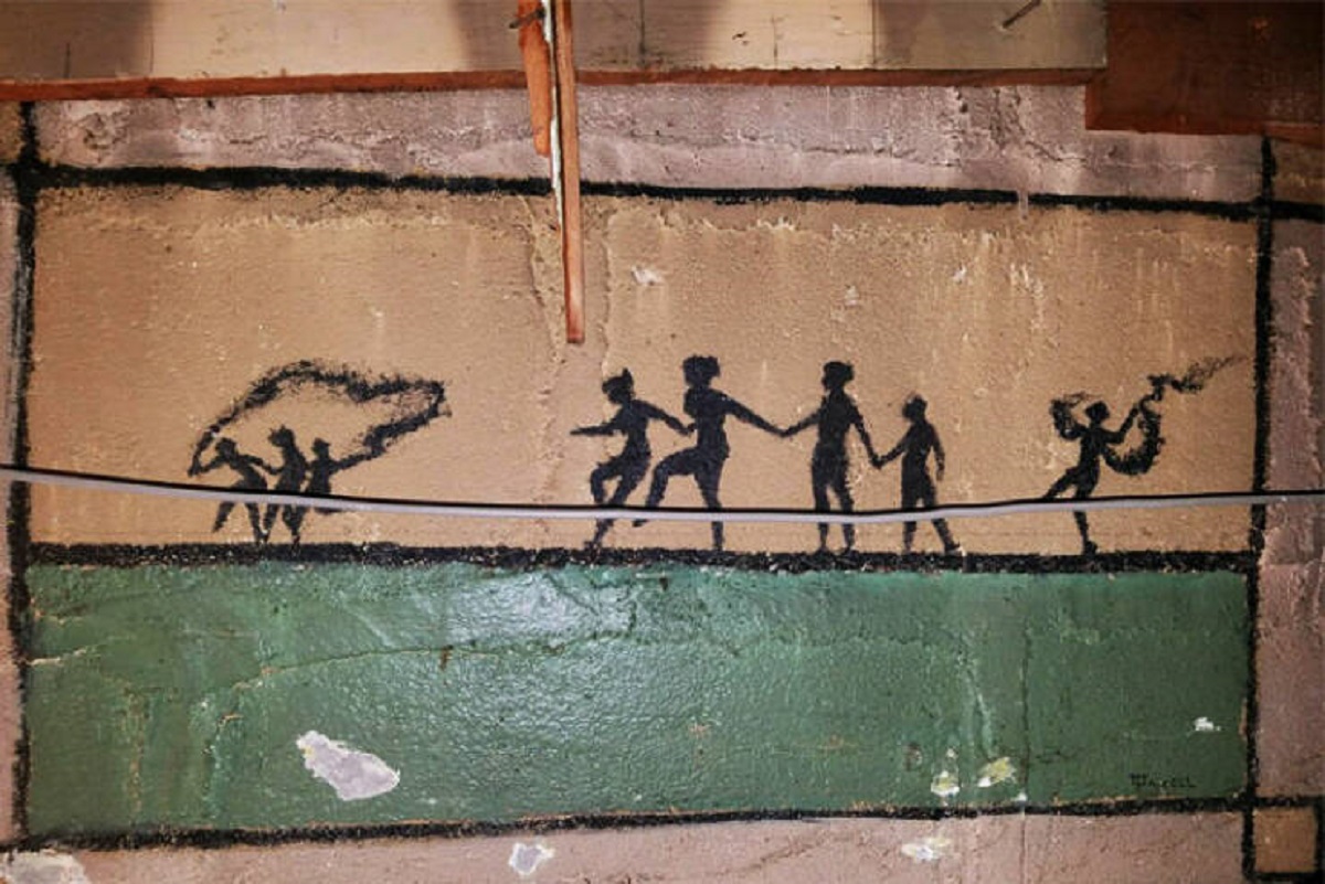 "While Renovating My Basement We Found This Painting On The Cement Behind The Wall"