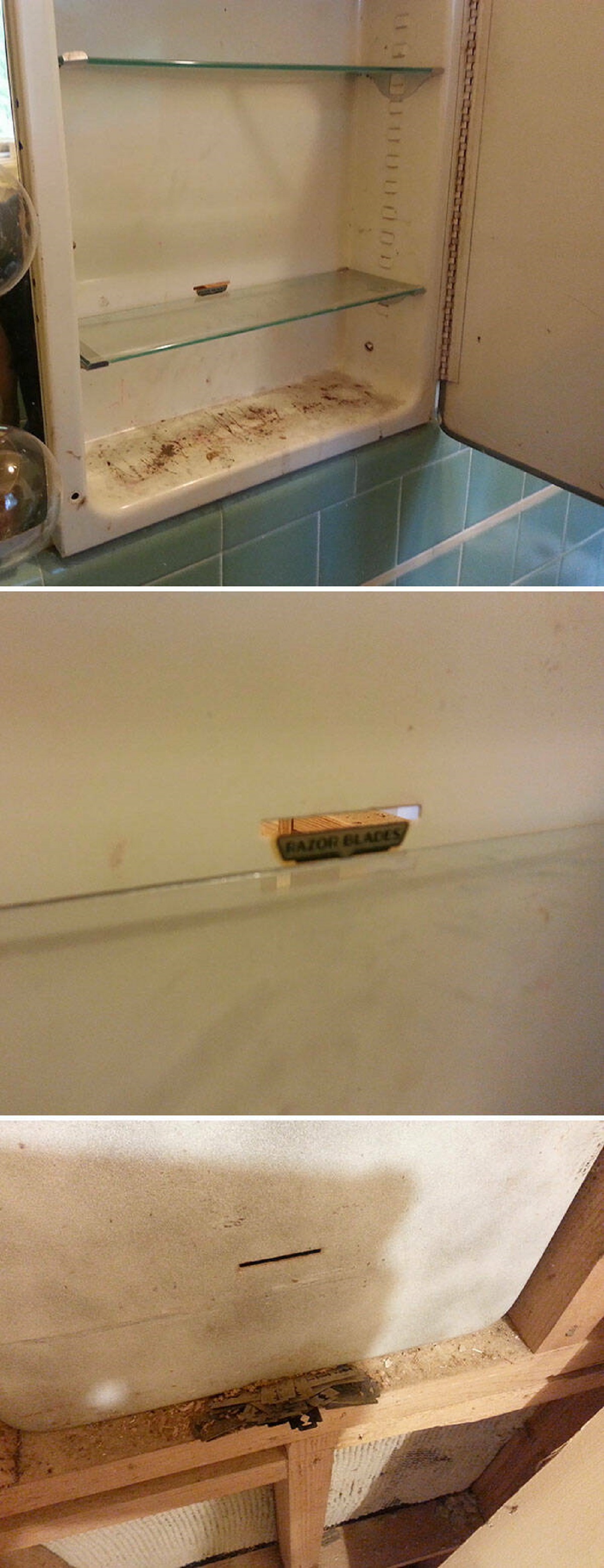 "Apparently, Disposing Of Old Razor Blades Inside Your Wall Was Acceptable In The 1950's"