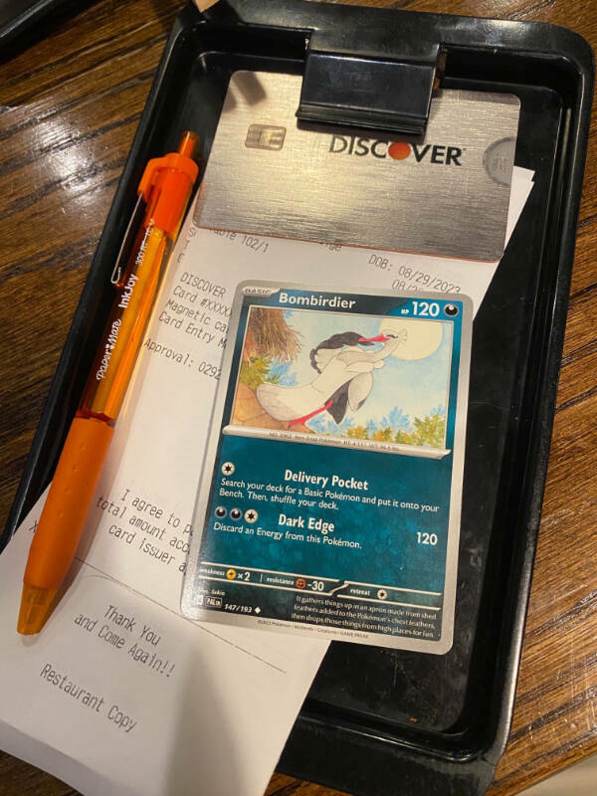 “This sushi restaurant gave me a Pokémon card with my check.”