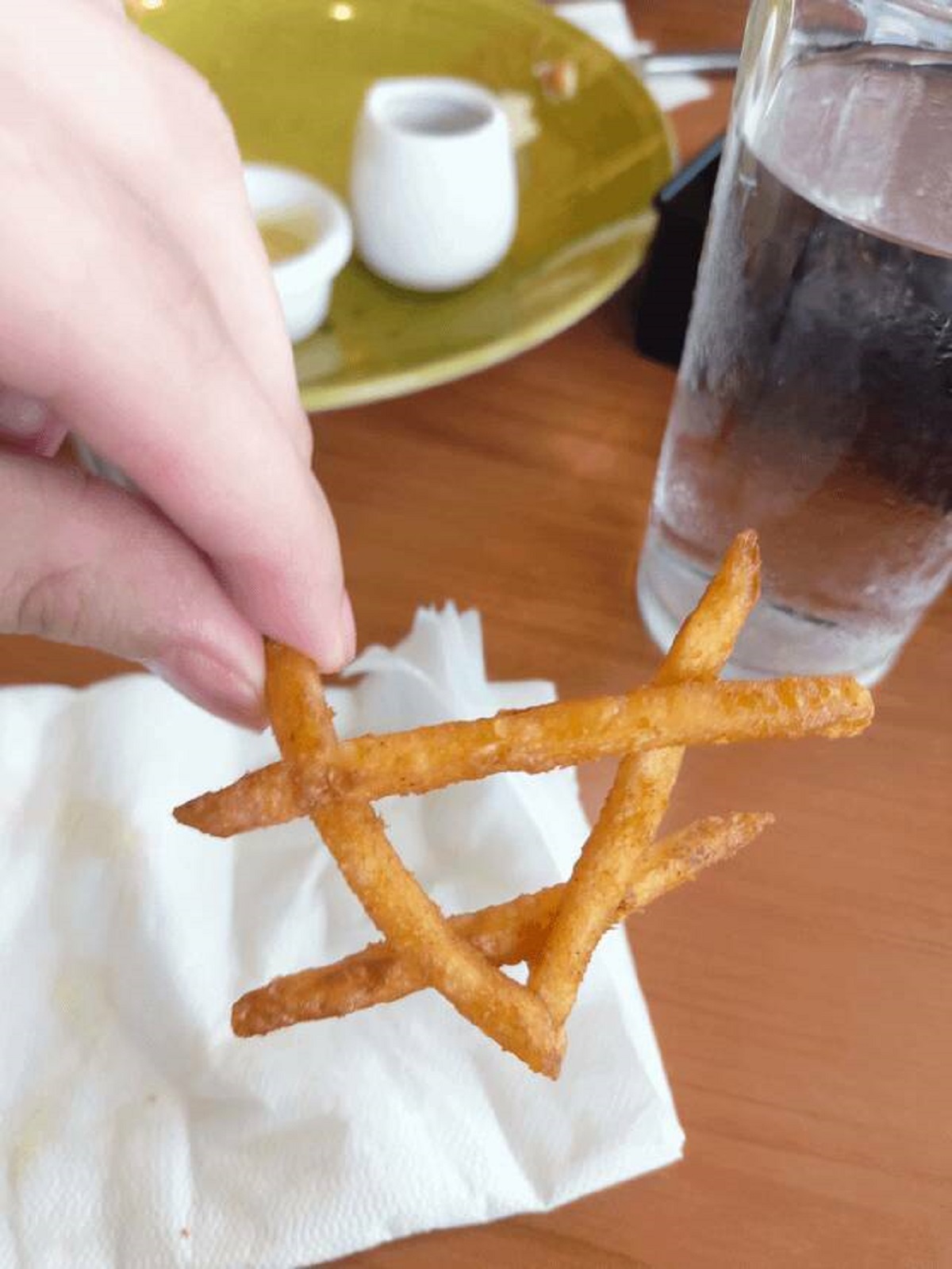 "My fries got stuck to each other and formed a symbol"