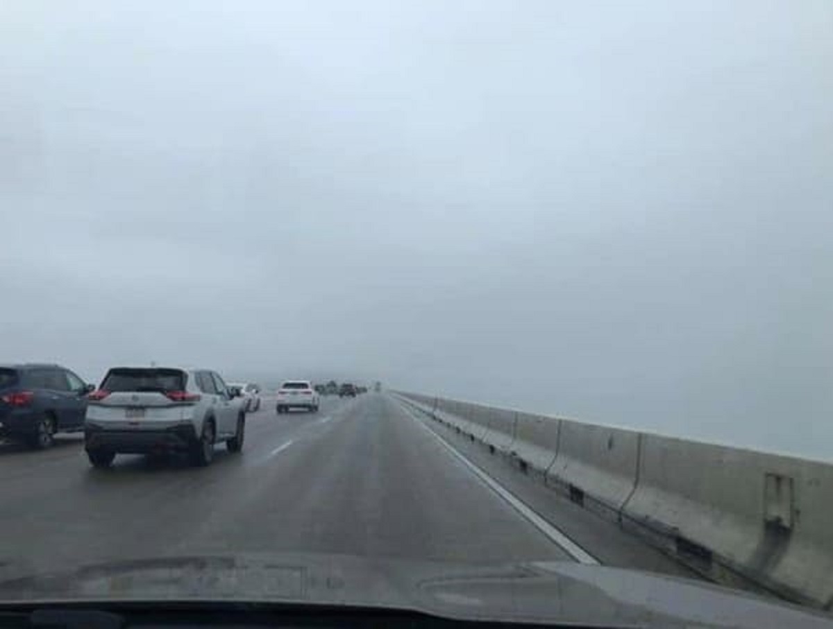 “Driving over a bridge in heavy fog or into a white a white abyss”