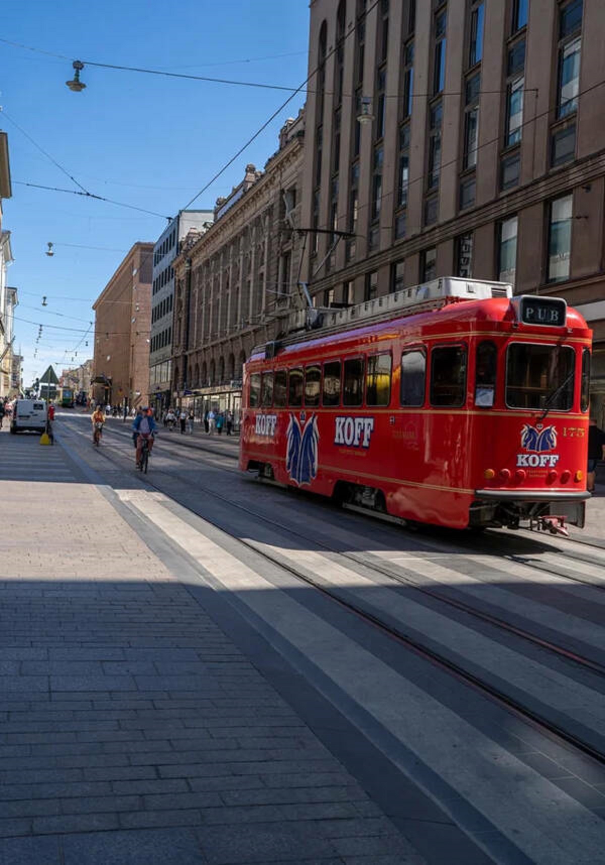 "The special Koff ‘Pub tram’ in Helsinki, which is a moving bar that does laps of the city center."