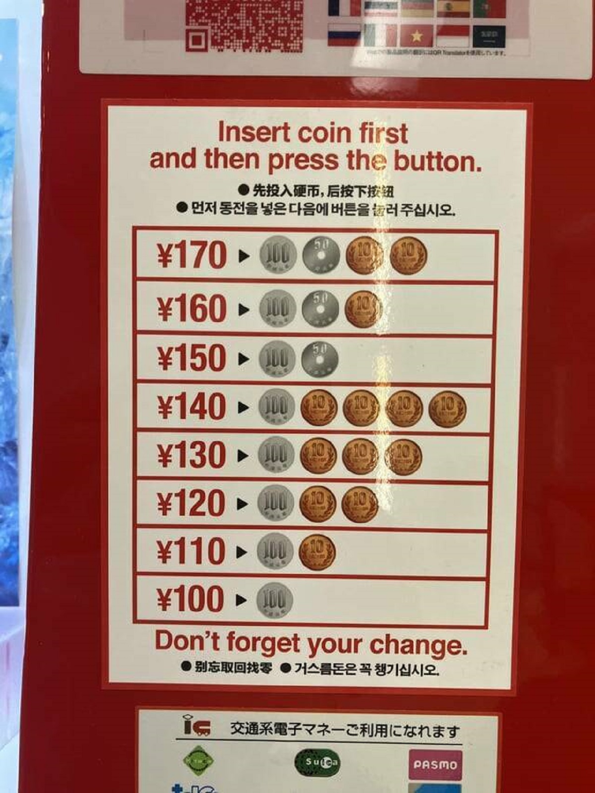 "This vending machine has a visual representation of various prices for tourists who are unfamiliar with local coins"