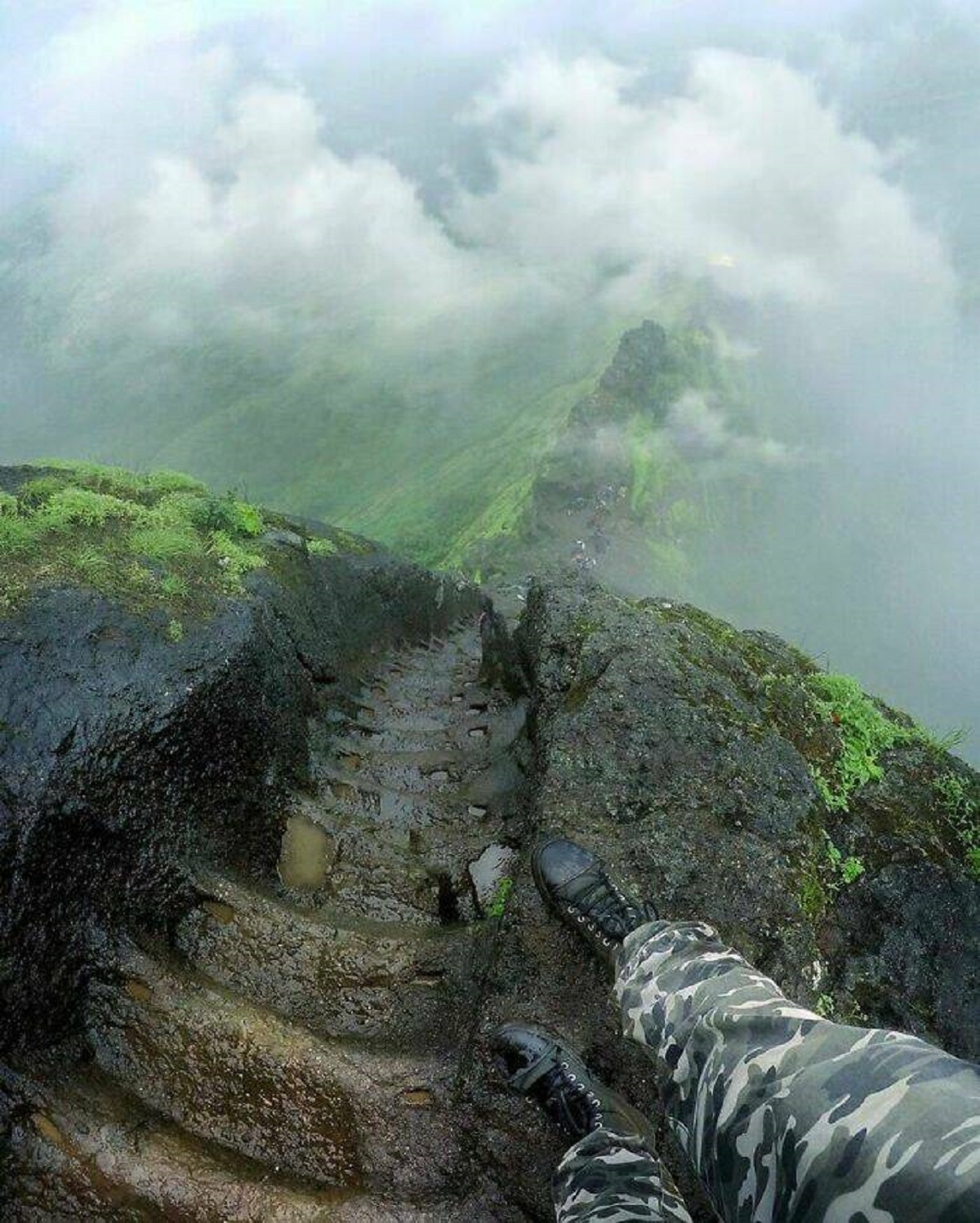 Harihar Fort - a moist, steep staircase in India