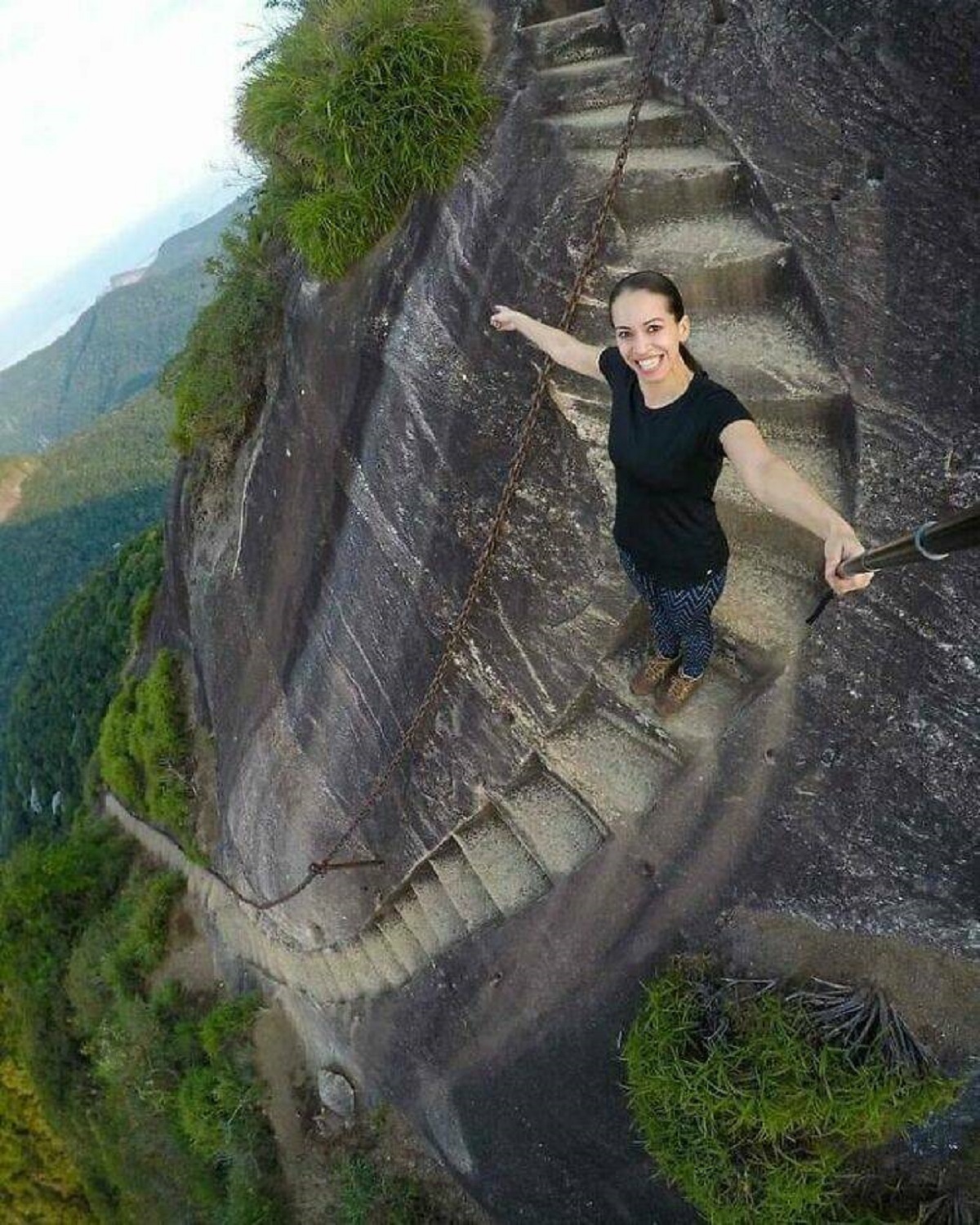 "On top of the stairs in Pico Tijuca, Brazil."