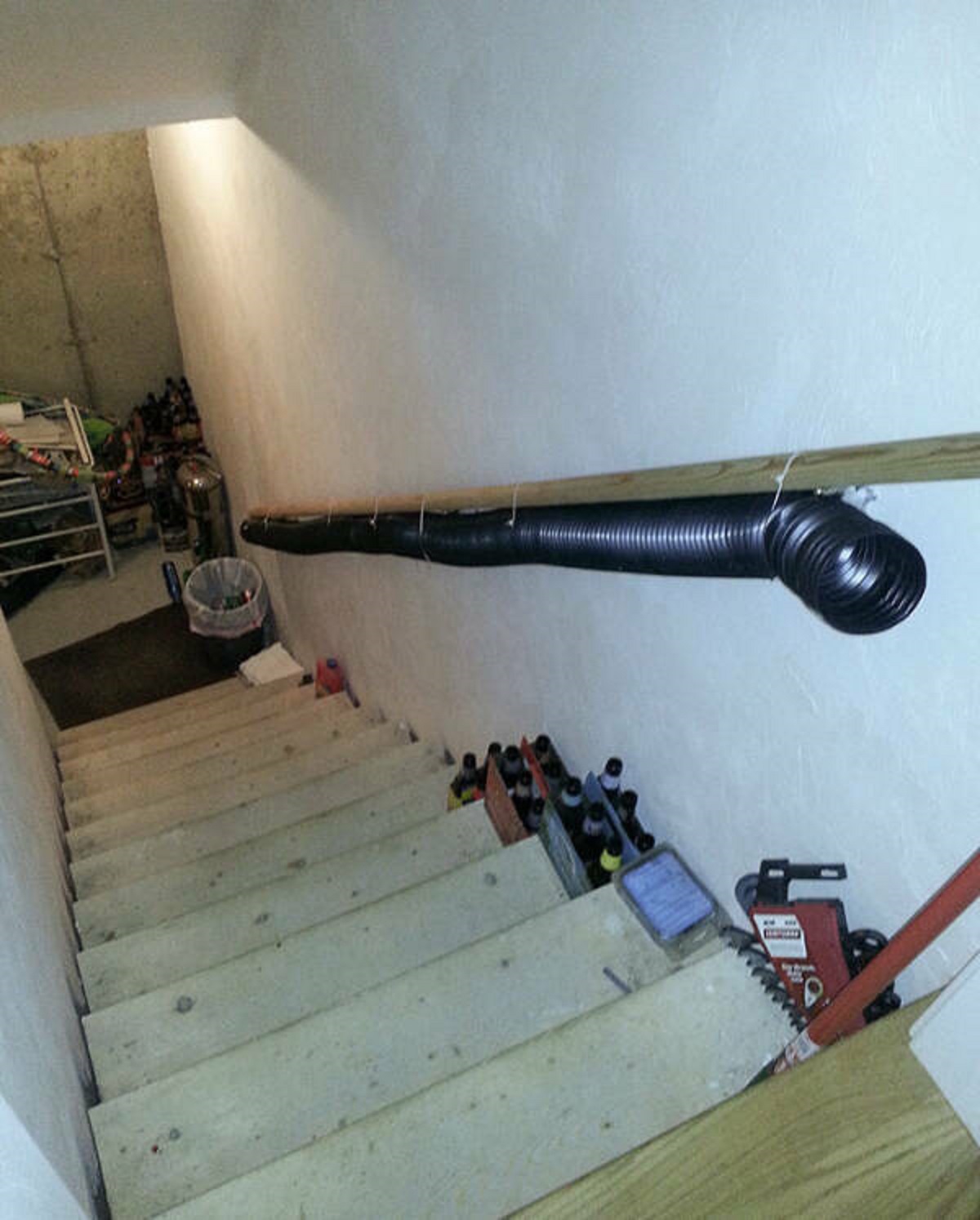 “Laziness meets ingenuity, me: “what’s that pipe on your railing?” sister: “it’s our soda can chute”