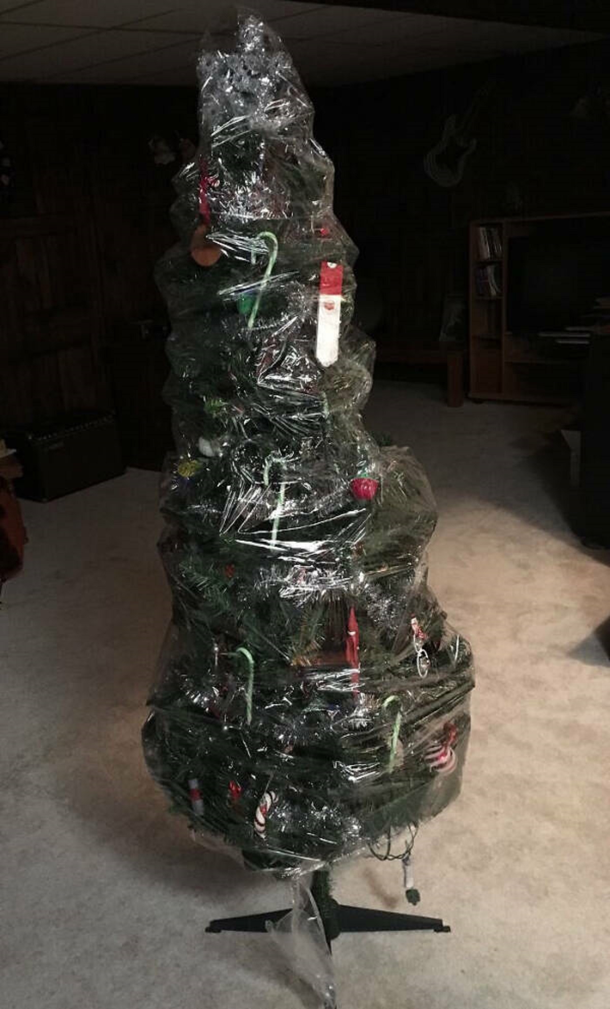 “I trusted my husband to clean-up from christmas last year. This is what I discovered when I went down to our basement to begin decorating this year. Life hack or lazy?”