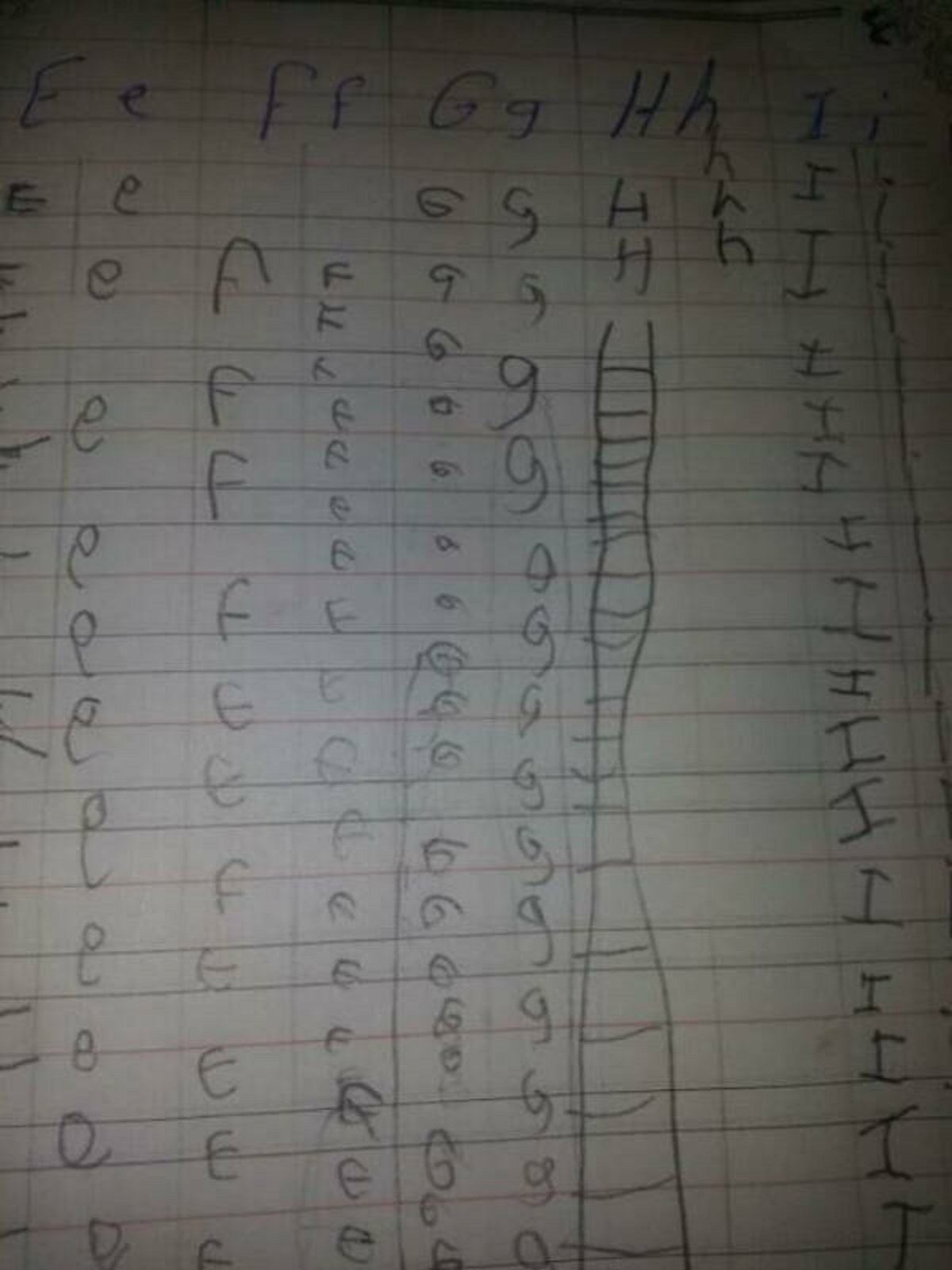 “My lazy little brother learning writing English letters.”