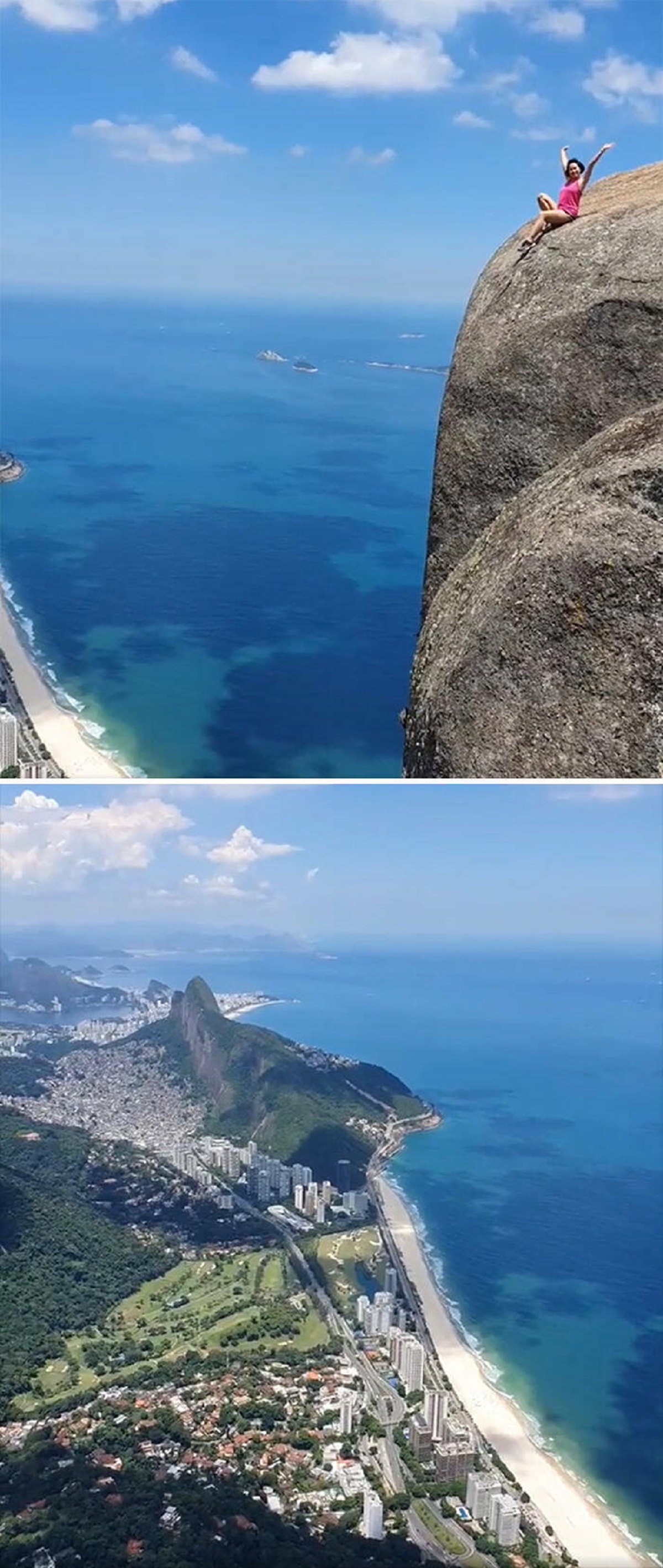 "A Tourist Sitting On Top Of The Pedra Da Gávea Mountain, Brazil"