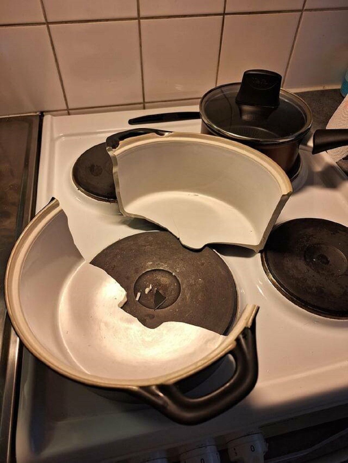 "My favorite pot exploded while warming up"