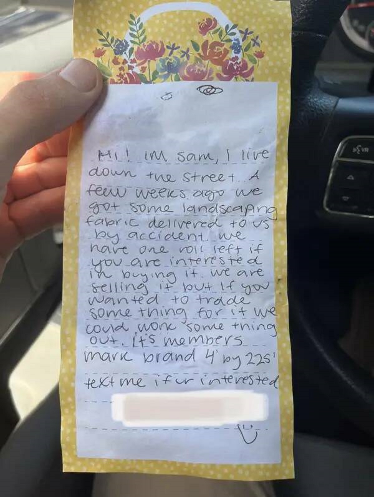 This person's neighbor received their landscaping delivery by accident, and instead of returning it, they're now offering to sell it back: