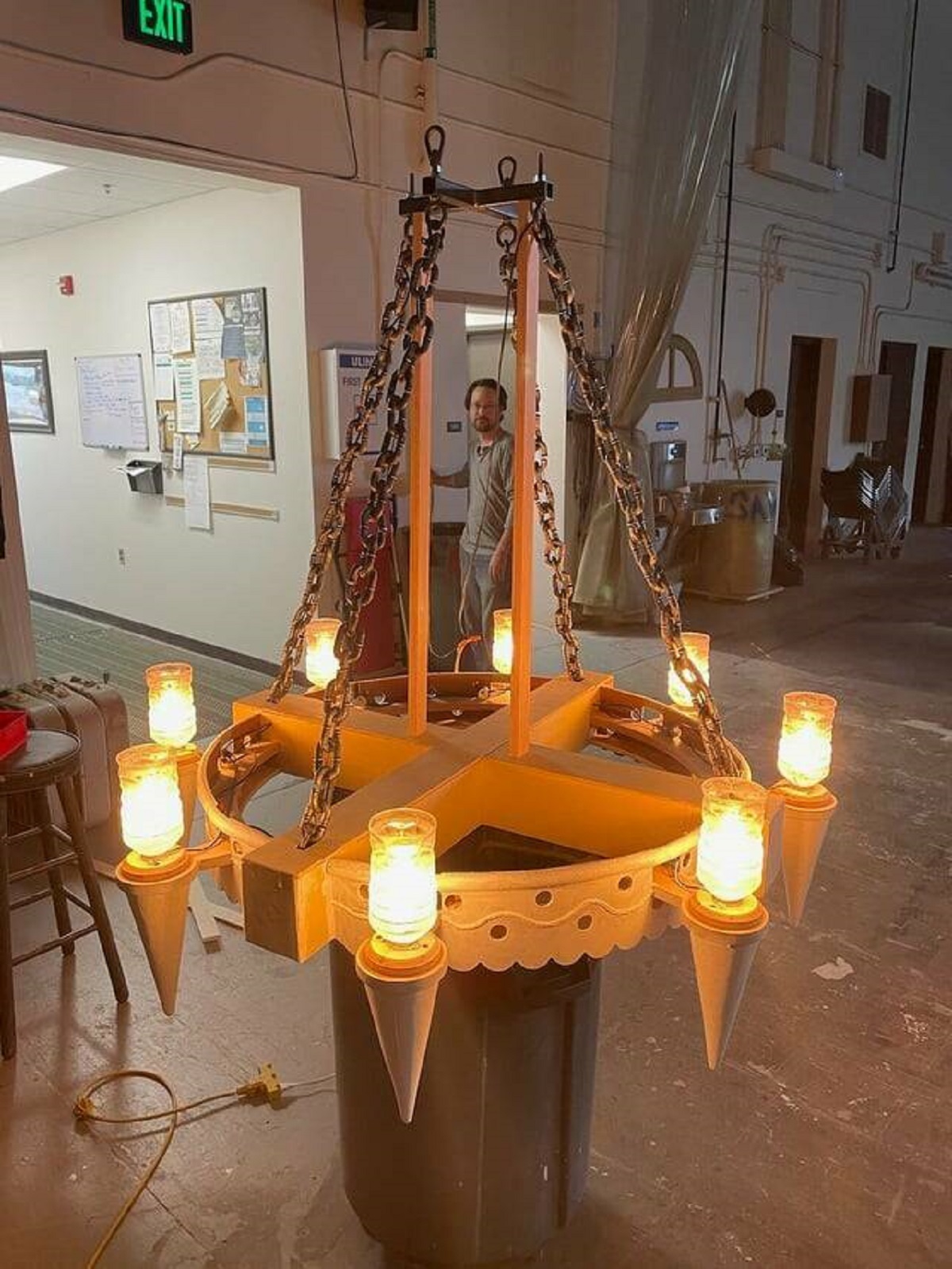 "A set builder used Powerade bottles for this chandelier"